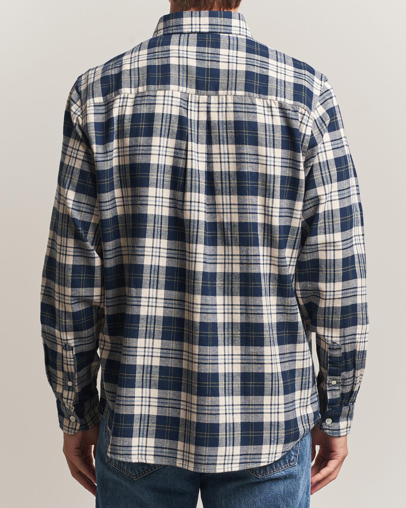 Men | Shirts | A Day's March | Classic Checked Flannel Shirt Navy/White