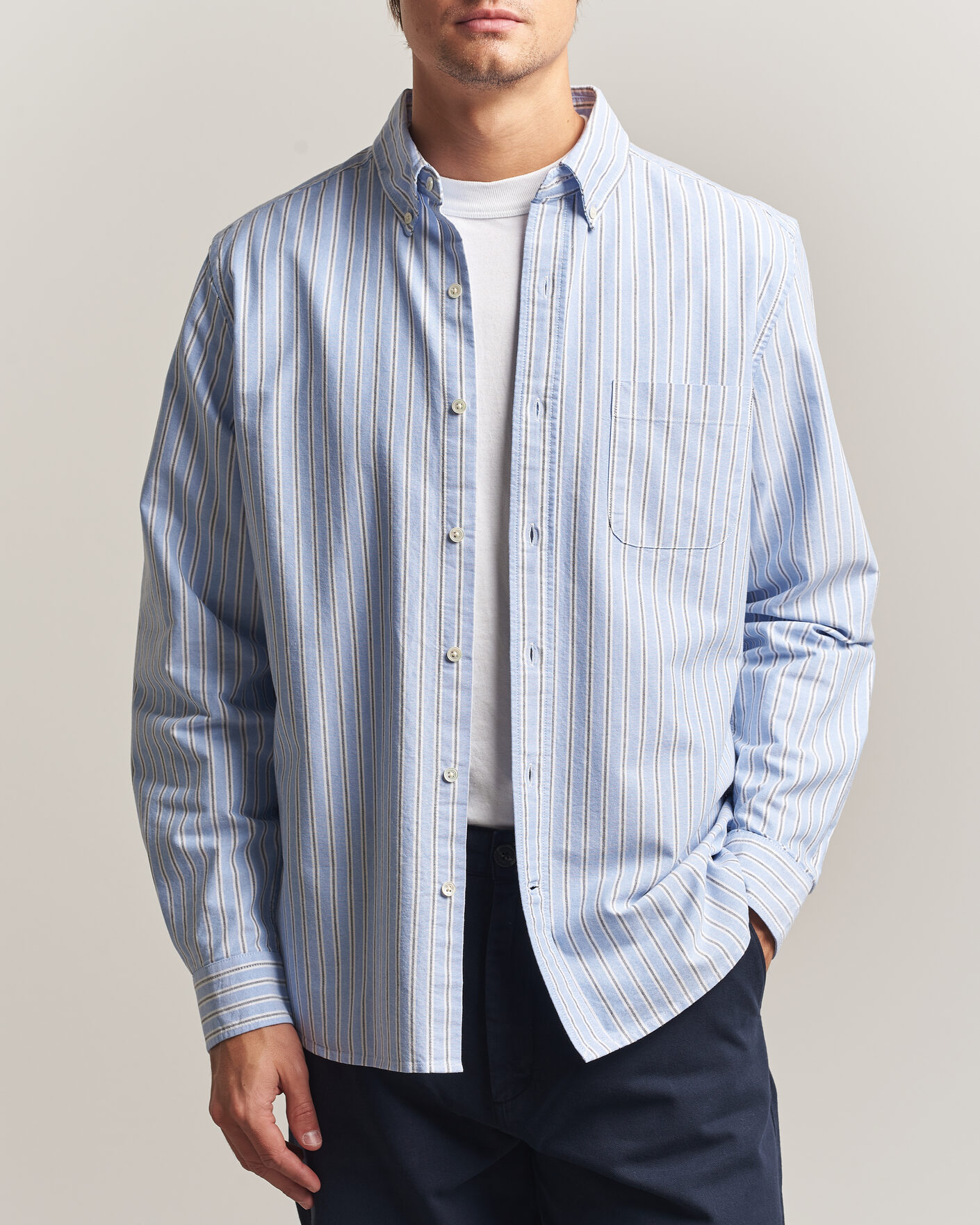 Men | Shirts | A Day's March | Classic Flag Striped Oxford Shirt White/Blue/Black