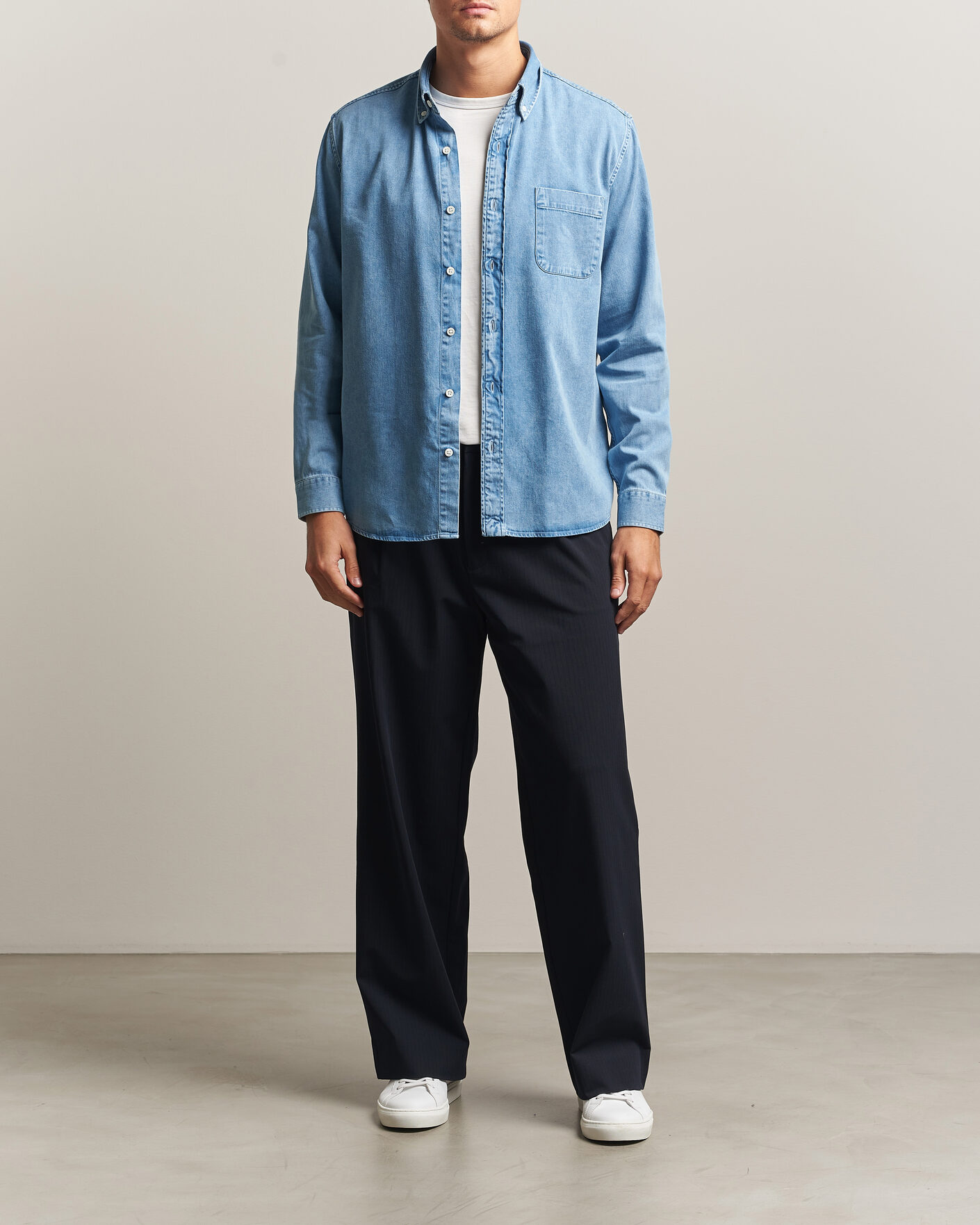 Men | Shirts | A Day's March | Original Button Down Denim Shirt Light Blue