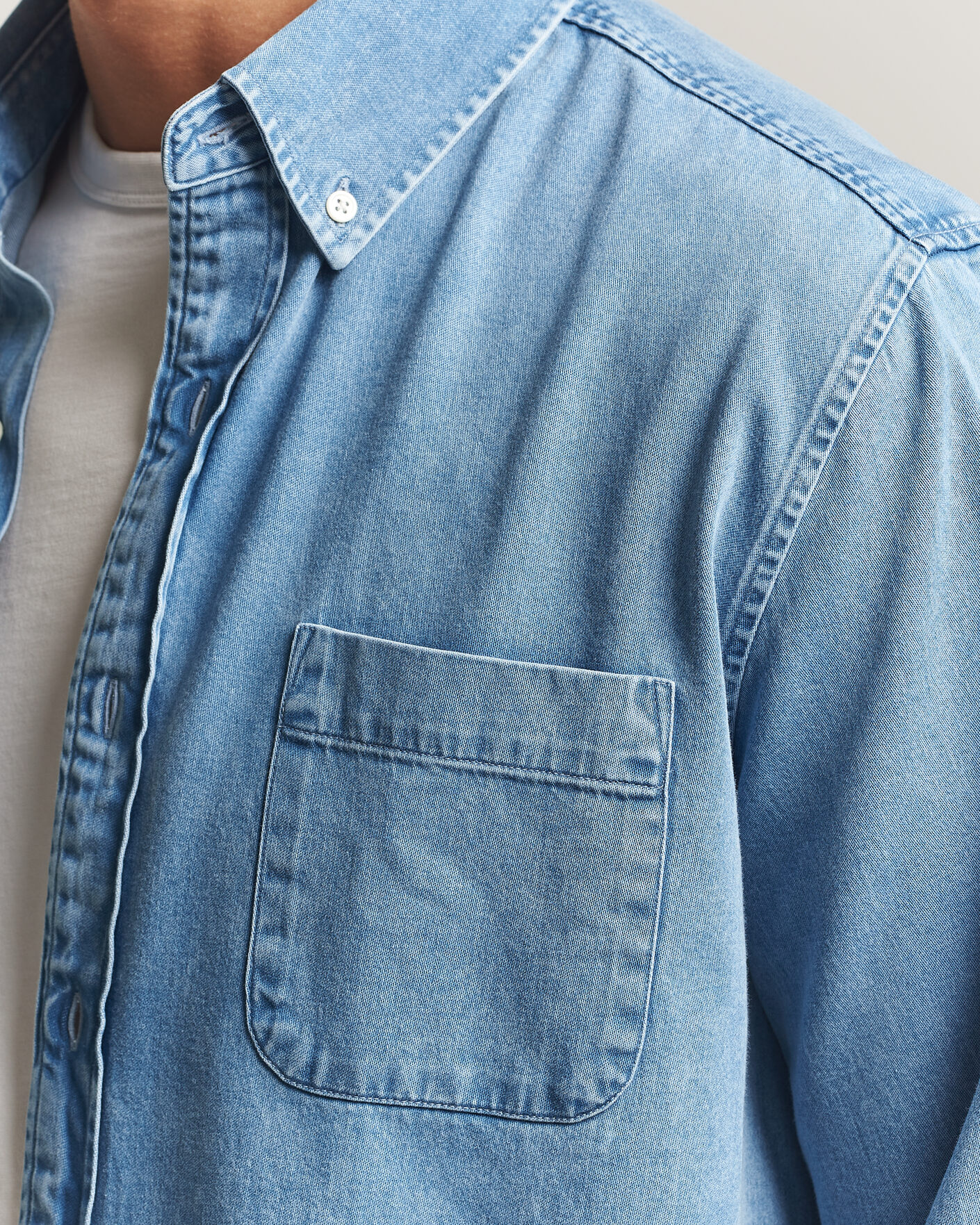 Men | Shirts | A Day's March | Original Button Down Denim Shirt Light Blue