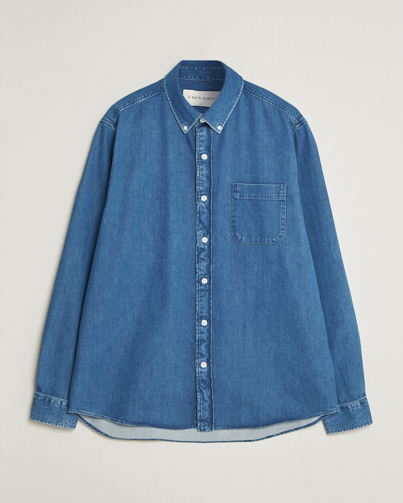Men | Shirts | A Day's March | Original Button Down Denim Shirt Mid Blue