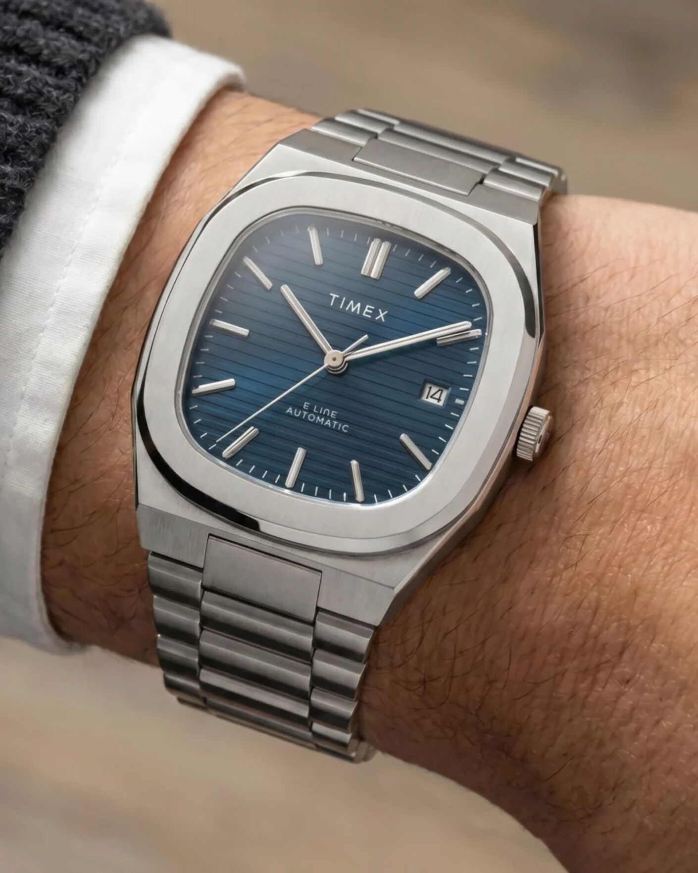 Men | Timex Automatic E Line Stainless Steel 38mm Dark Blue Dial | Timex | Automatic E Line Stainless Steel 38mm Dark Blue Dial