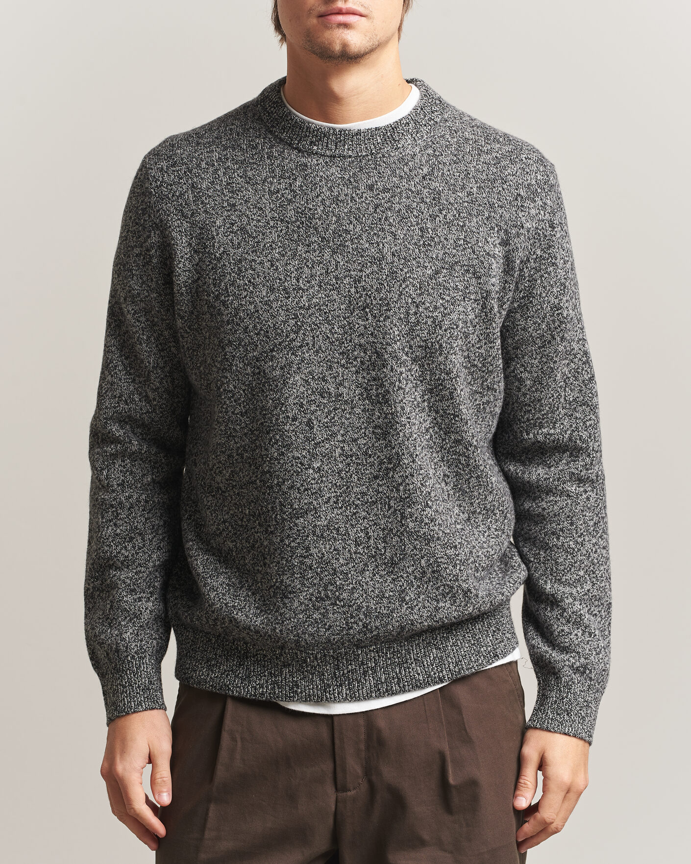 Men | Sweaters & Knitwear | Samsøe Samsøe | Isak Knitted Crew Neck Black White Melange