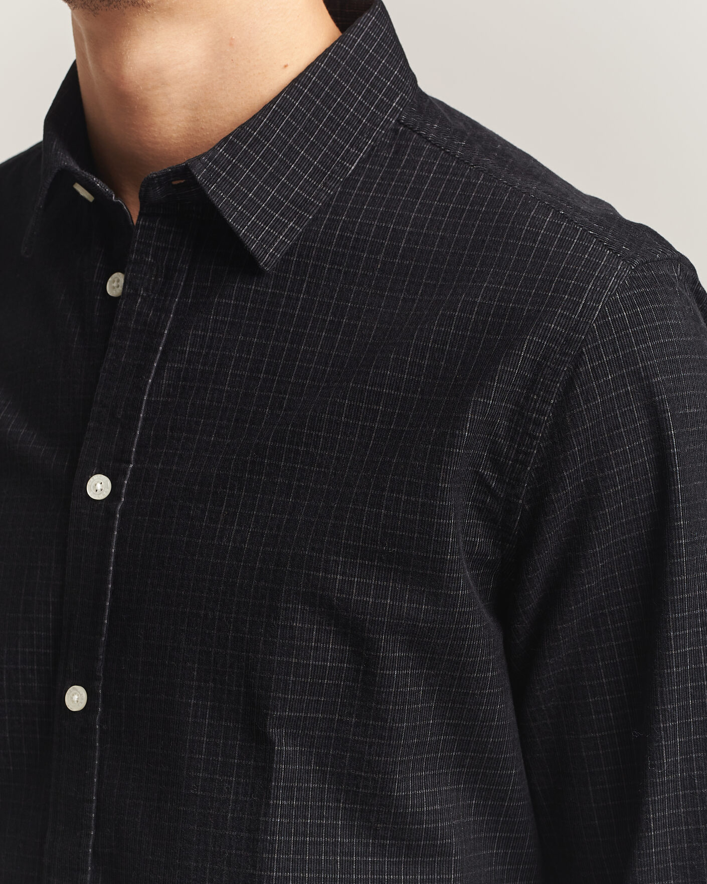 Men | Shirts | Samsøe Samsøe | Liam Baby Cord Checked Shirt Black