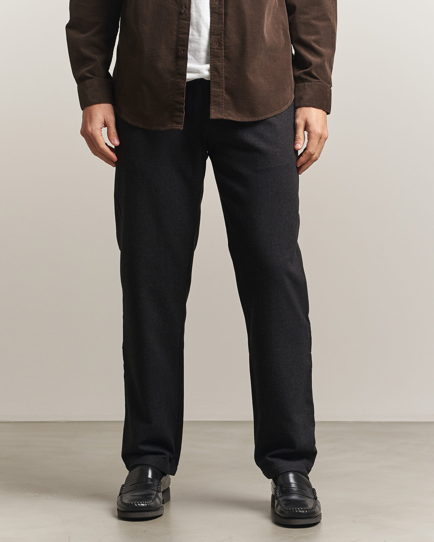 Men | Trousers | Samsøe Samsøe | Bertil Flannel Drawstring Trousers Black Melange