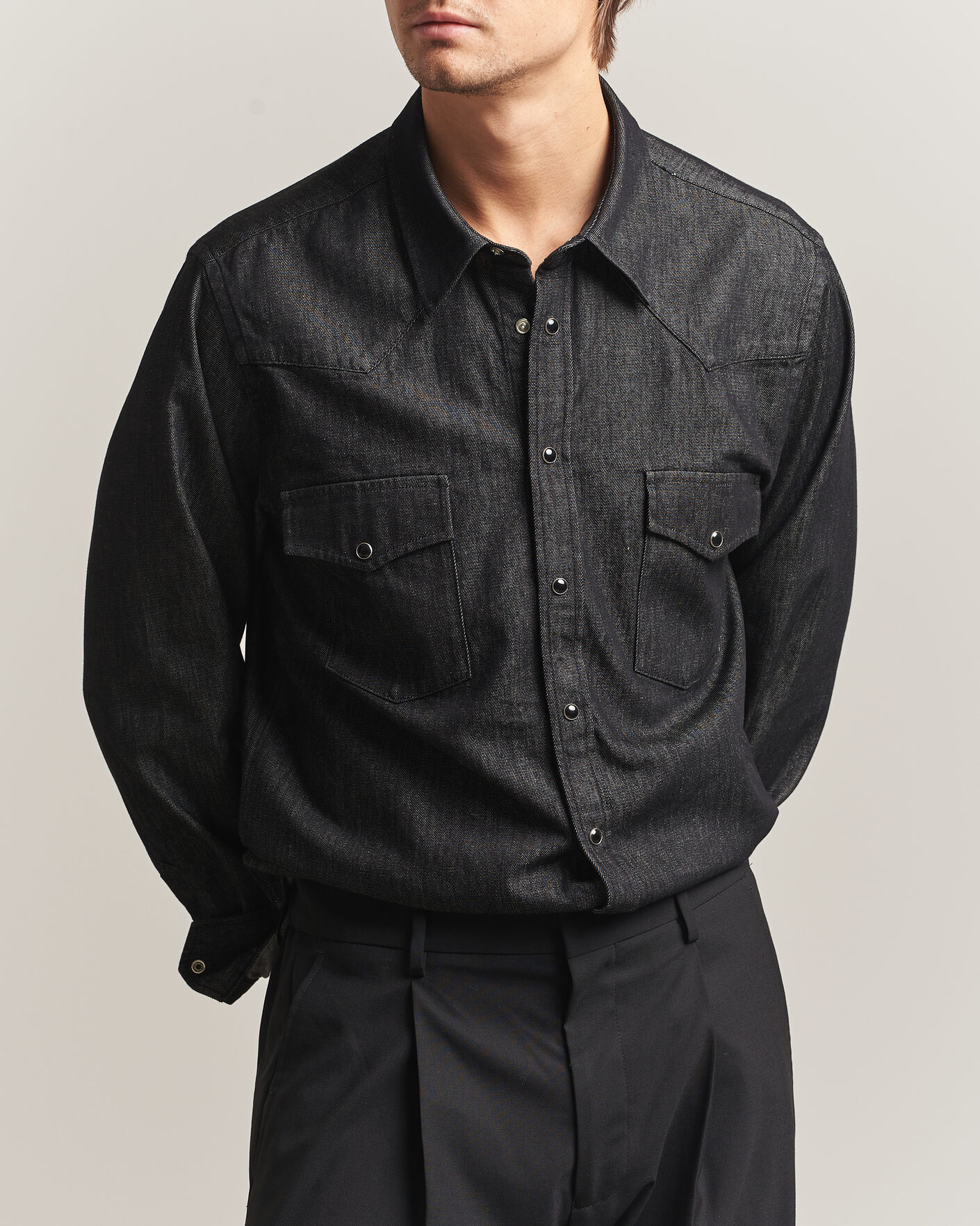 Men | Shirts | Oscar Jacobson | Straight Fit Western Shirt Dark Grey