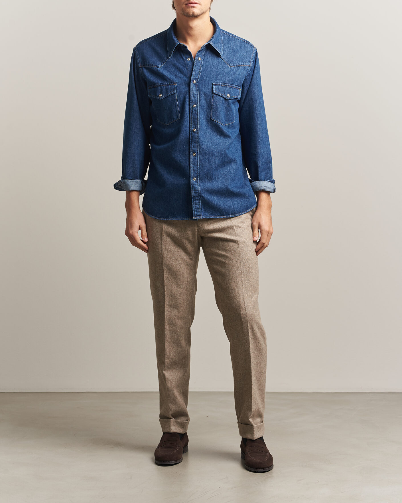 Men | Shirts | Oscar Jacobson | Straight Fit Western Shirt Blue