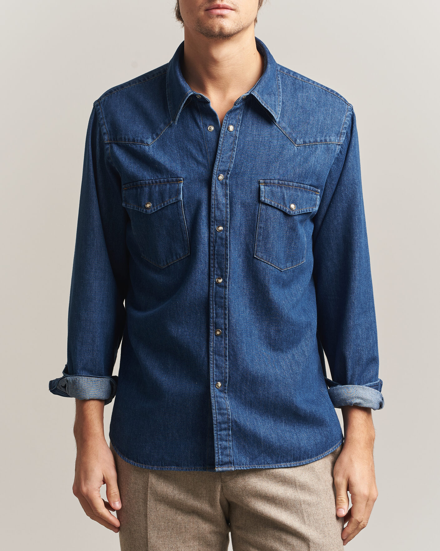 Men | Shirts | Oscar Jacobson | Straight Fit Western Shirt Blue