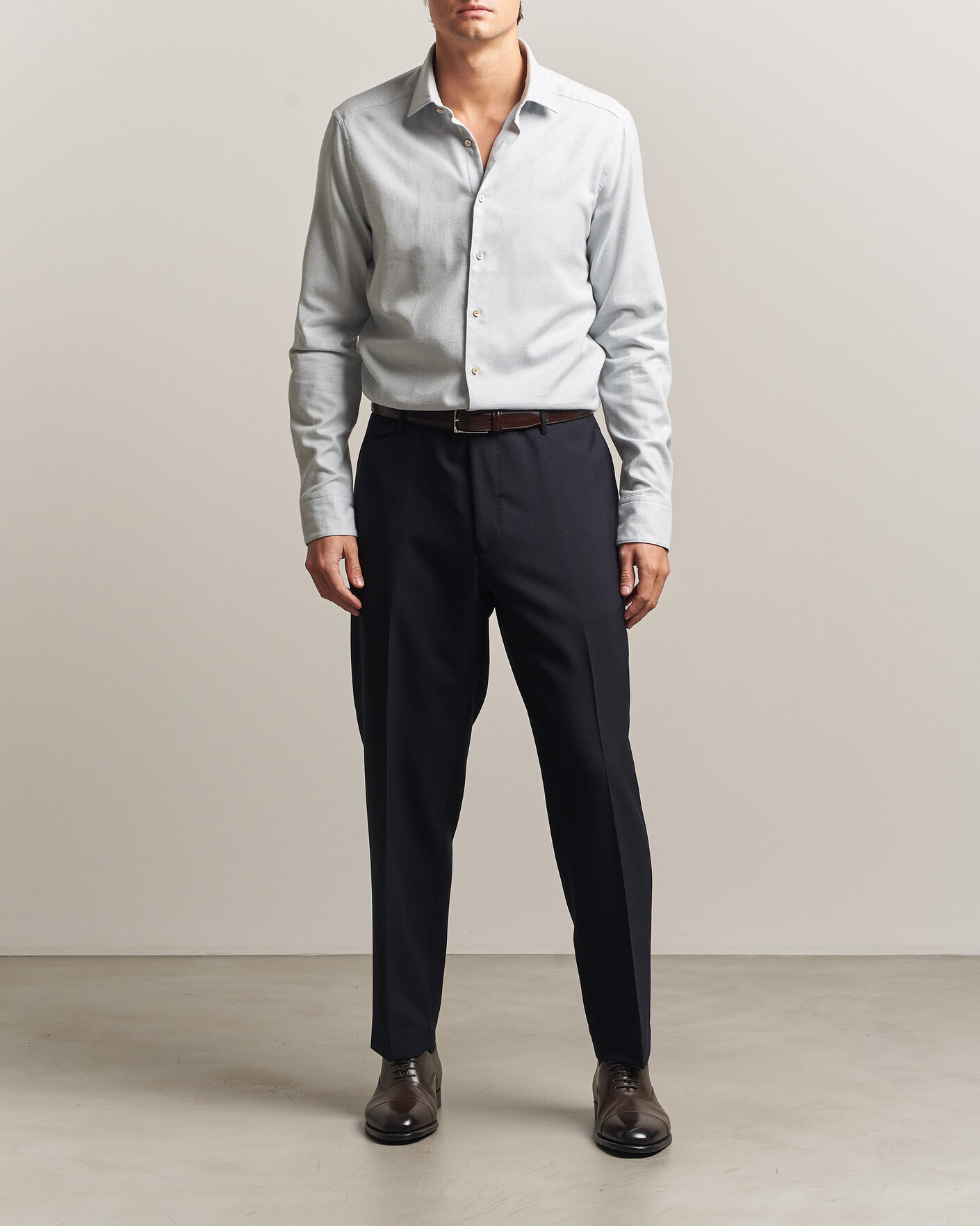 Men | Shirts | Stenströms | Slimline Flannel Shirt Light Blue