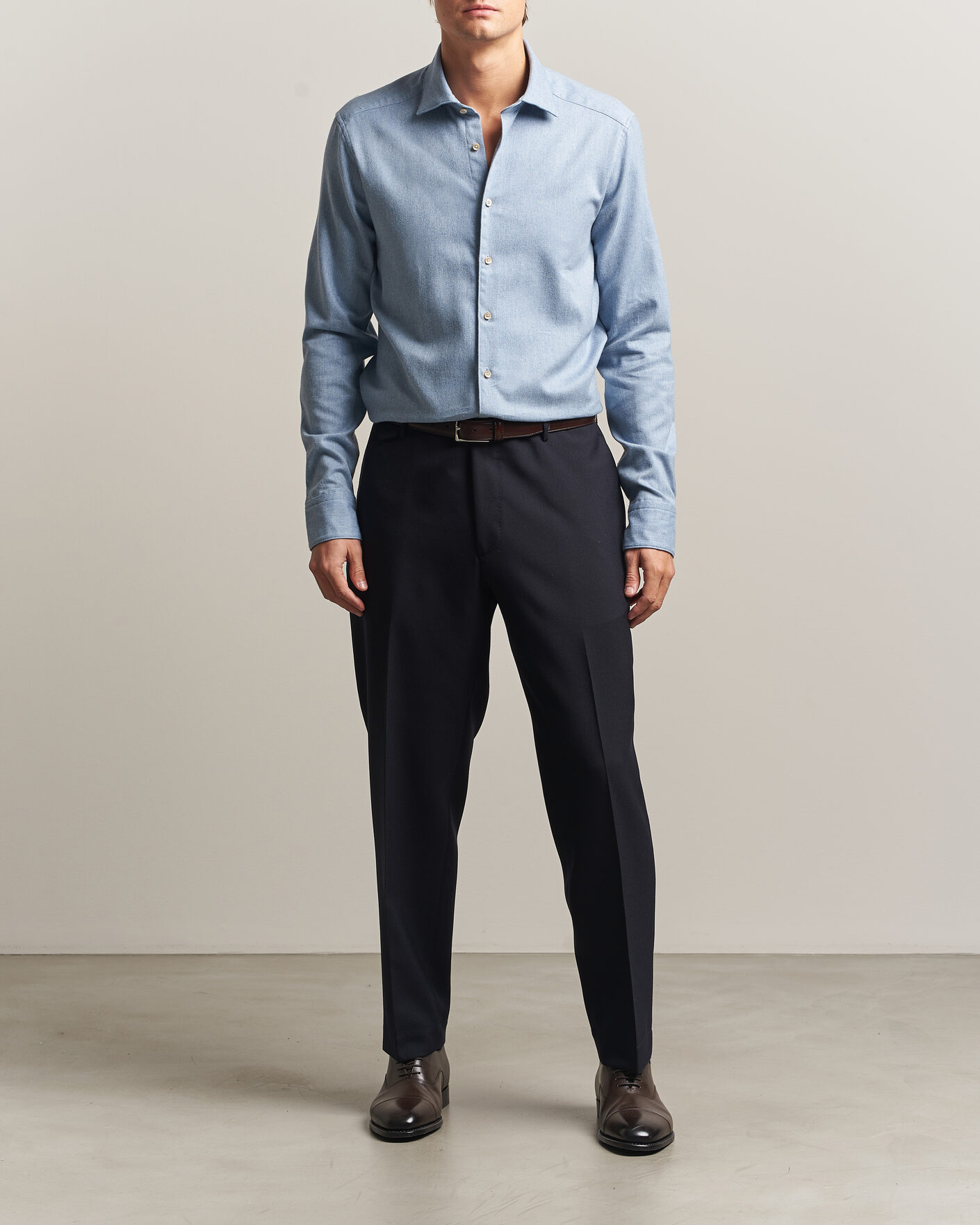 Men | Shirts | Stenströms | Slimline Flannel Shirt Blue