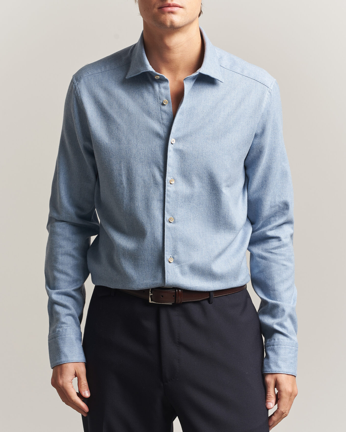 Men | Shirts | Stenströms | Slimline Flannel Shirt Blue