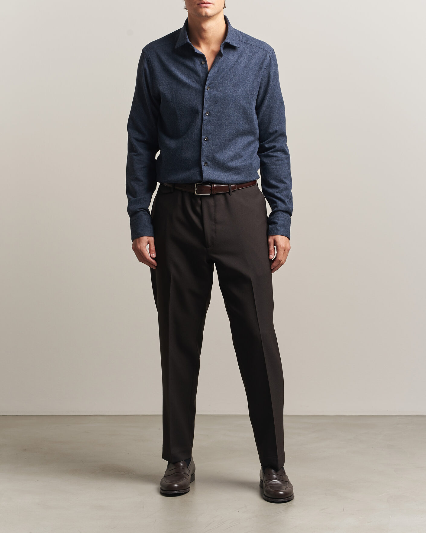 Men | Shirts | Stenströms | Slimline Flannel Shirt Navy