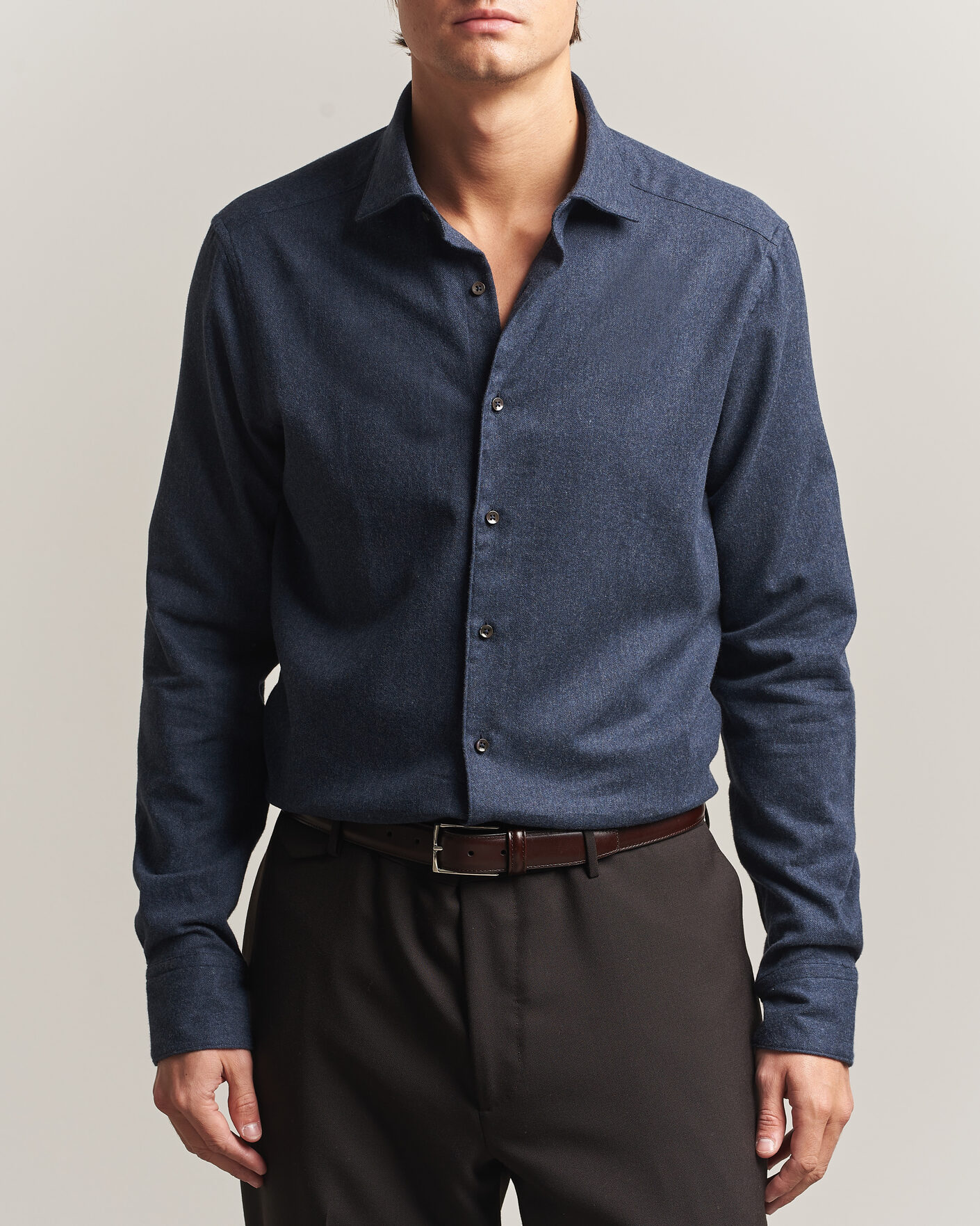 Men | Shirts | Stenströms | Slimline Flannel Shirt Navy