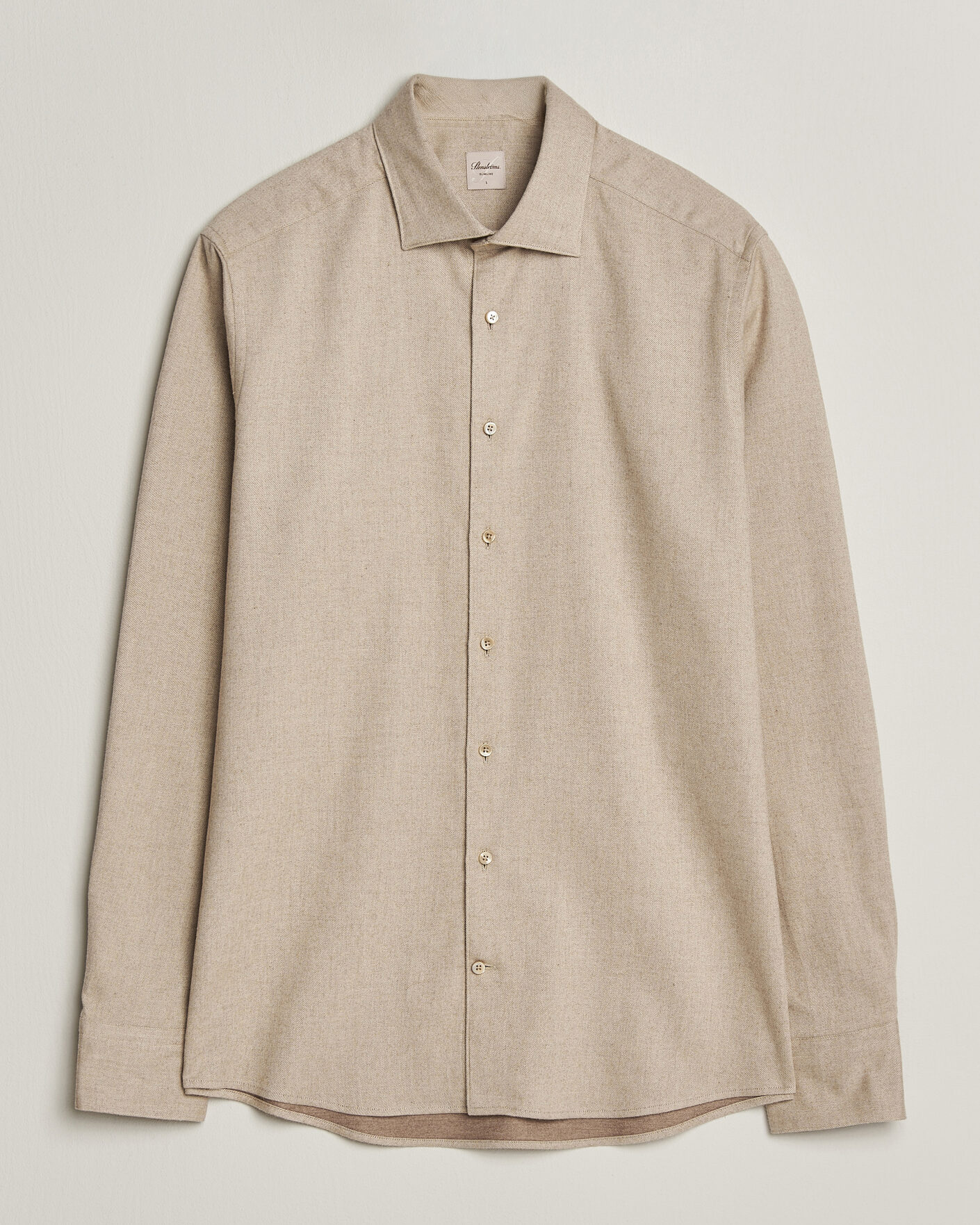 Men | Shirts | Stenströms | Slimline Flannel Shirt Beige