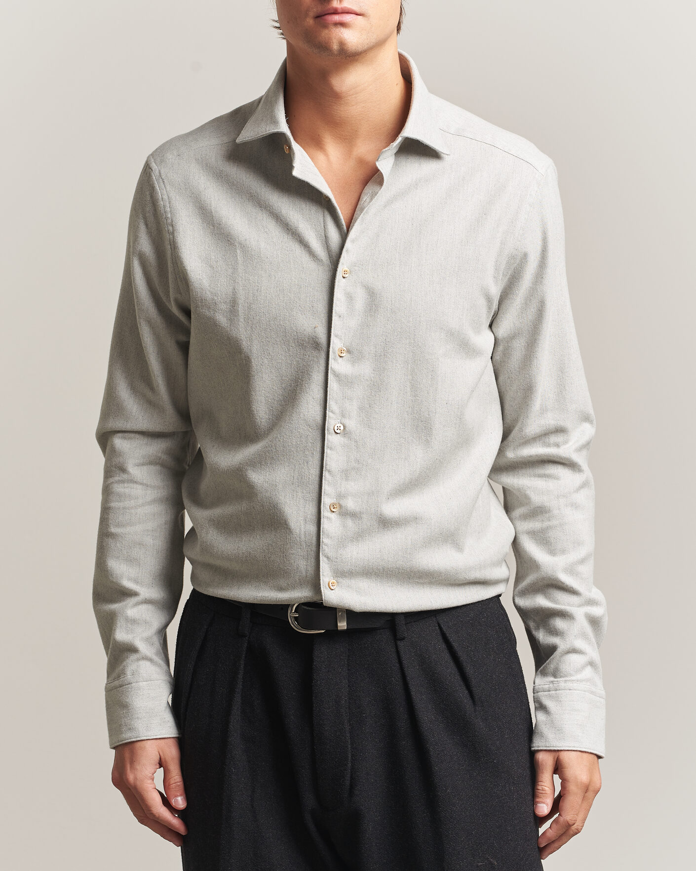 Men | Shirts | Stenströms | Slimline Flannel Shirt Light Grey