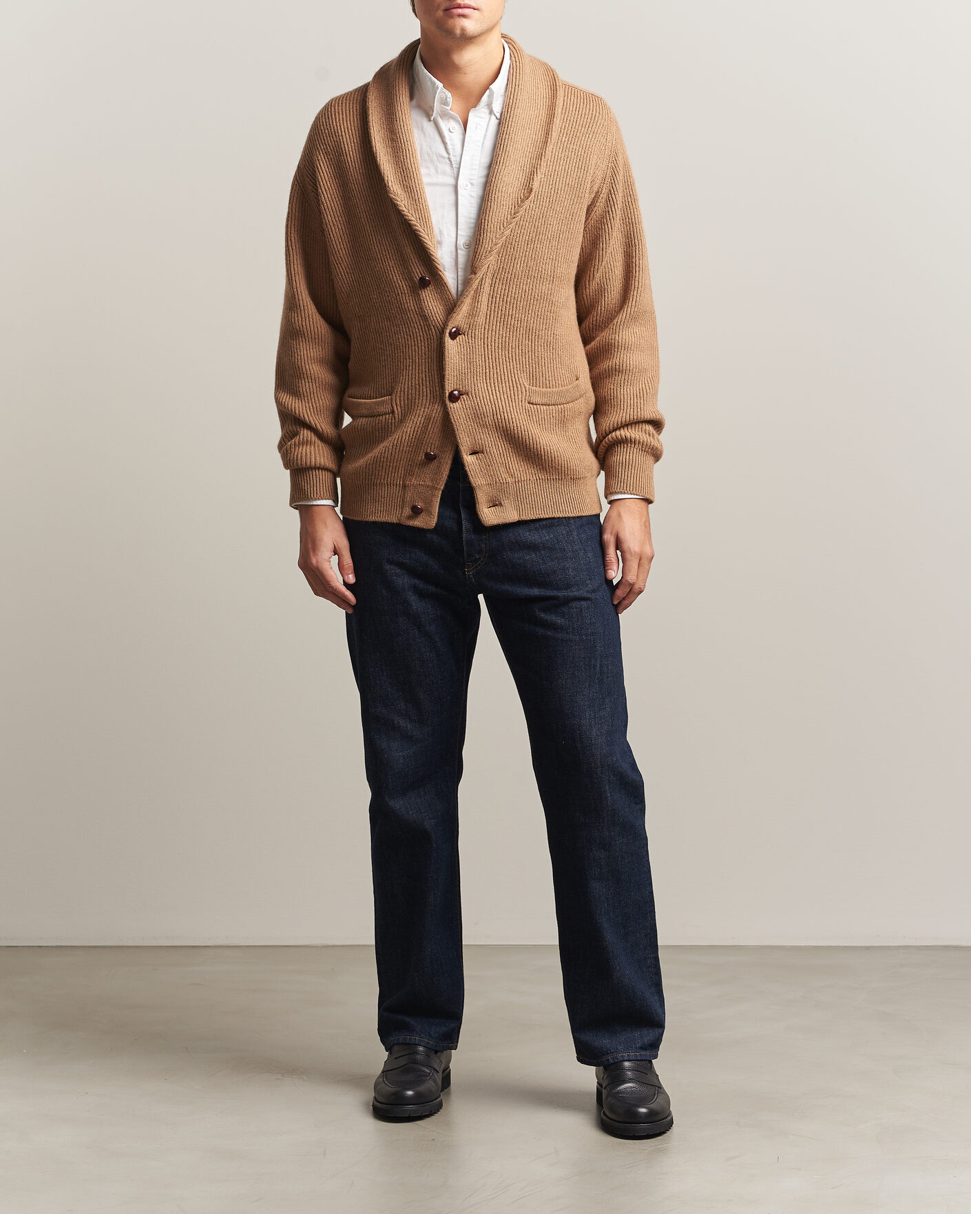 William Lockie Windsor Camelhair Shawl Cardigan Natural Brown at
