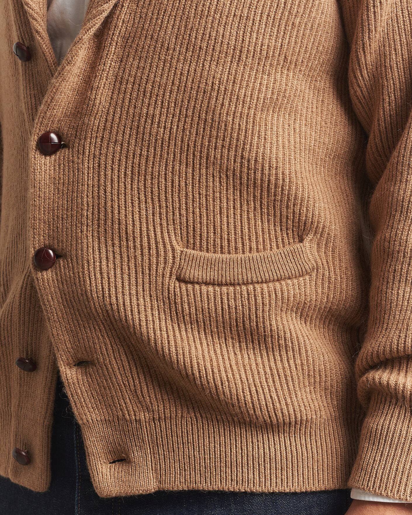 Men | Sweaters & Knitwear | William Lockie | Windsor Camelhair Shawl Cardigan Natural Brown
