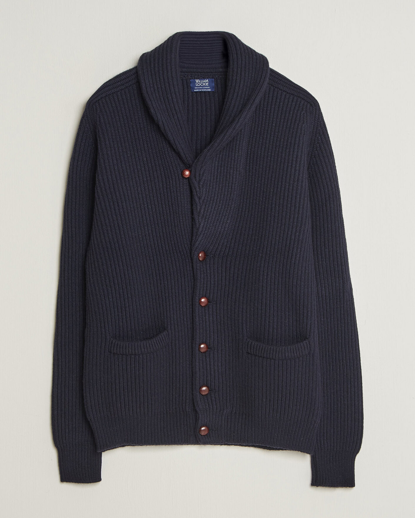 Men | Sweaters & Knitwear | William Lockie | Windsor Cashmere Shawl Cardigan Navy