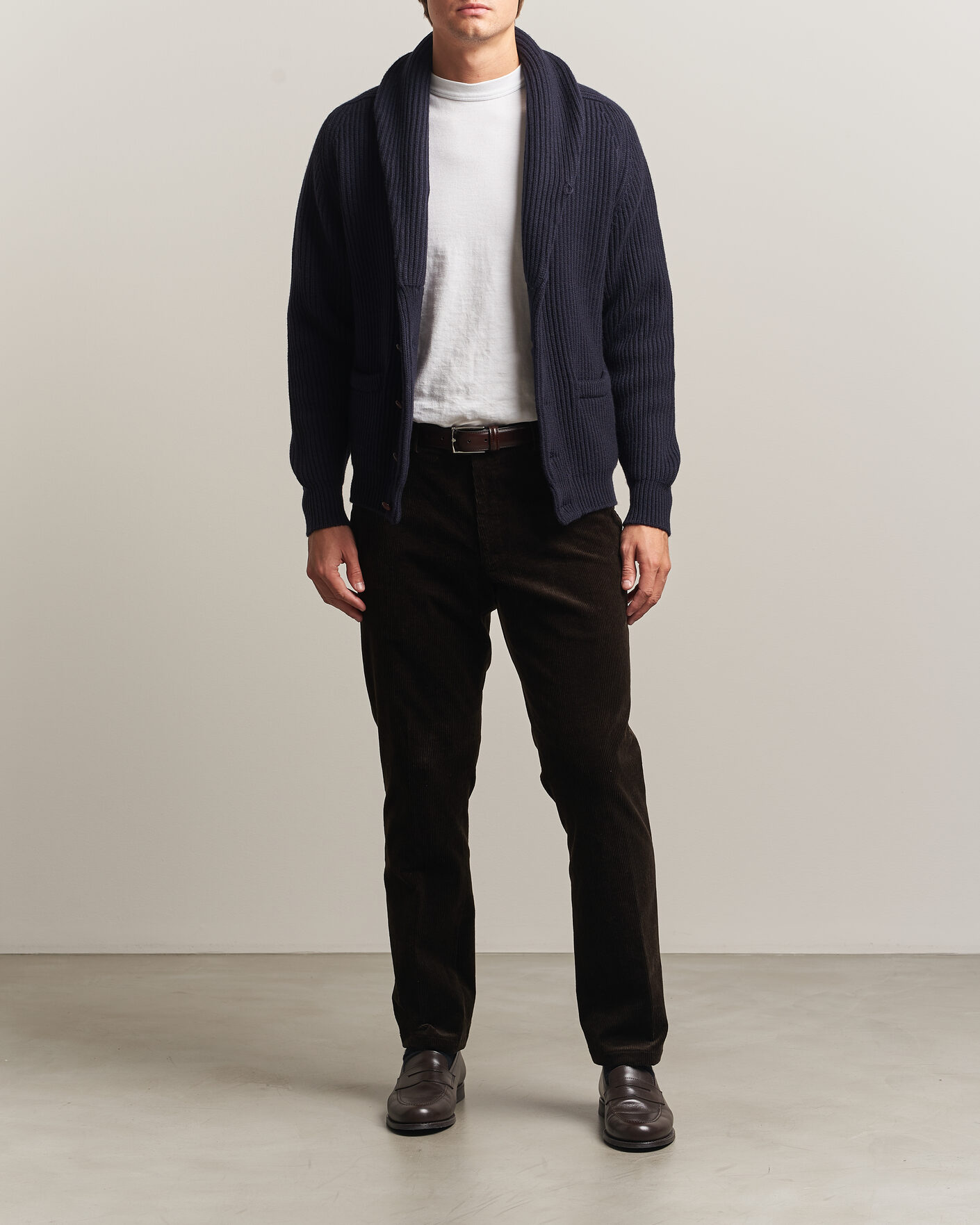 William Lockie Windsor Cashmere Shawl Cardigan Navy at CareOfCarl.com