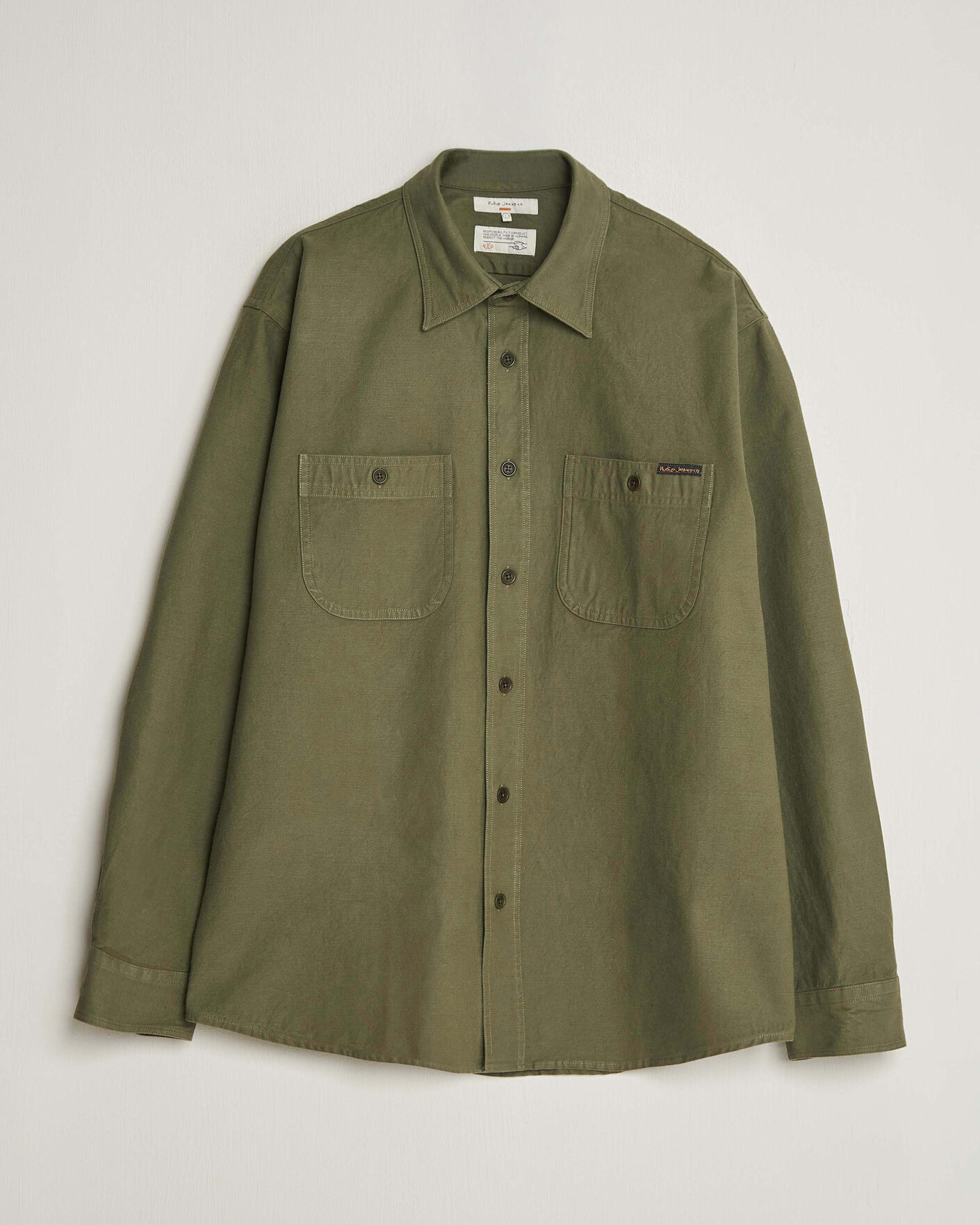 Men | Shirts | Nudie Jeans | Julian Worker Shirt Olive Green