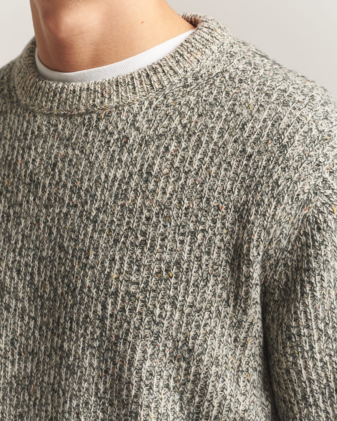 Men | Sweaters & Knitwear | Nudie Jeans | August Wool Rib Knitted Sweater Green Melange