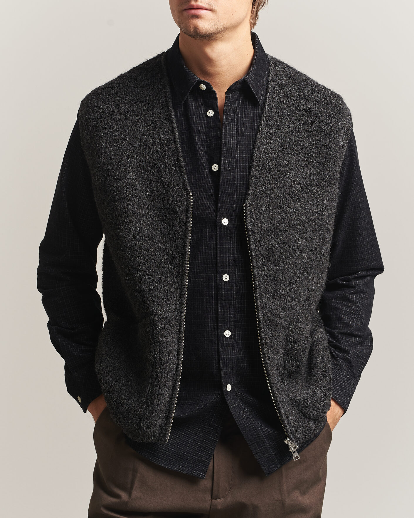 Men | Gilets | NN07 | Mads Wool Fleece Vest Antracite Melange