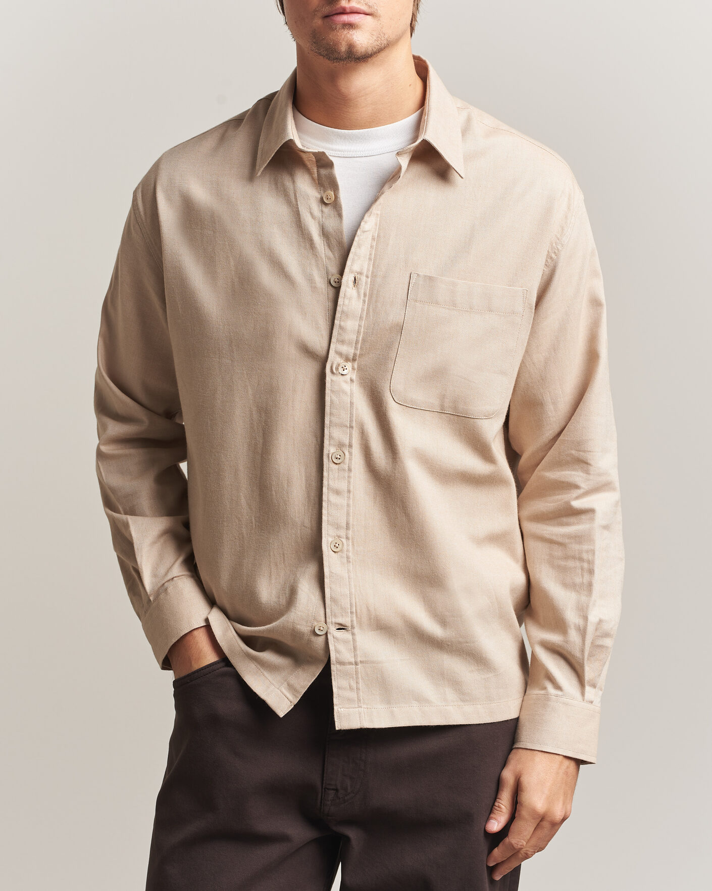 Men | Shirts | NN07 | Deon Brushed Light Flannel Shirt Desert Khaki