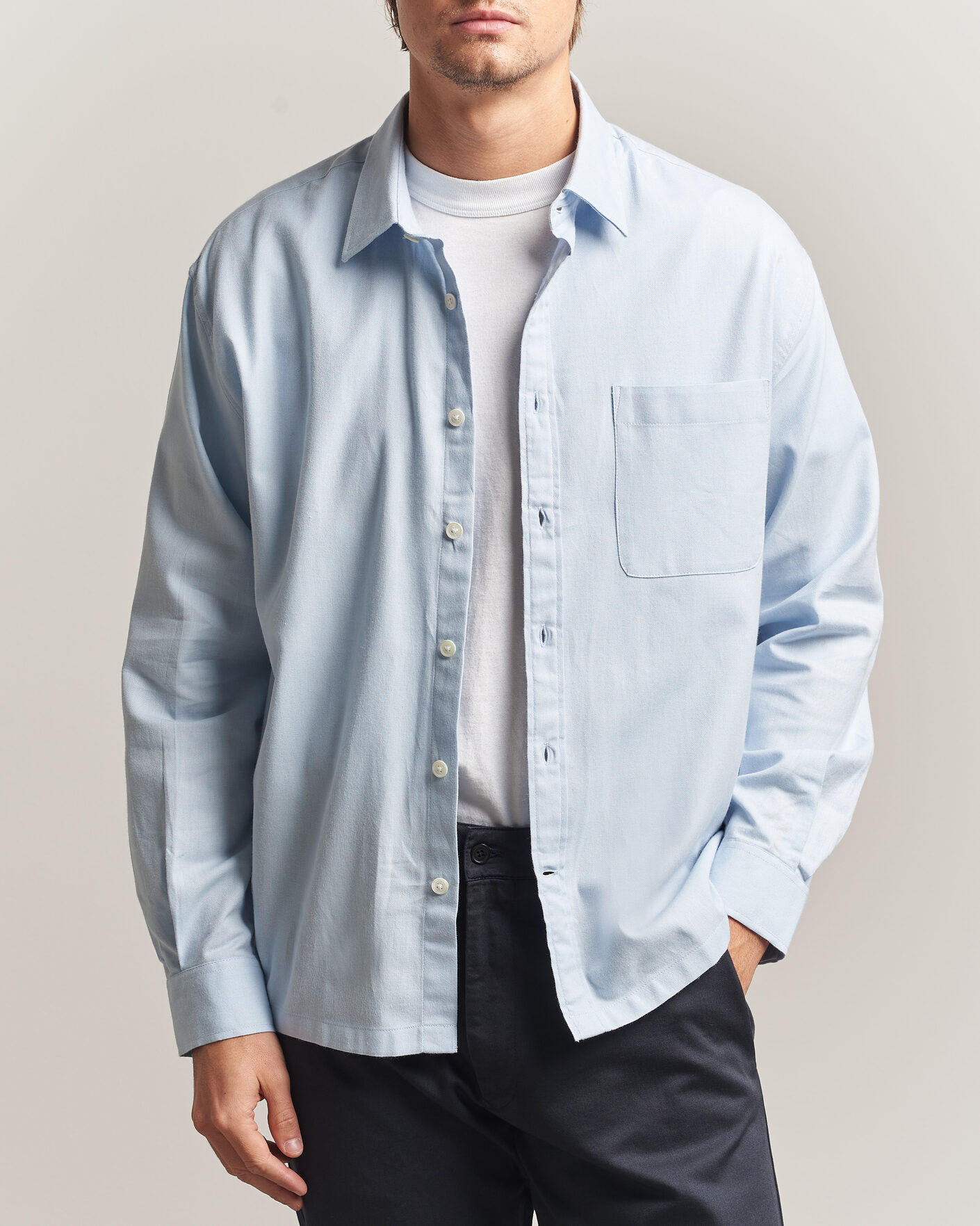 Men | Shirts | NN07 | Deon Brushed Light Flannel Shirt Sky Mist