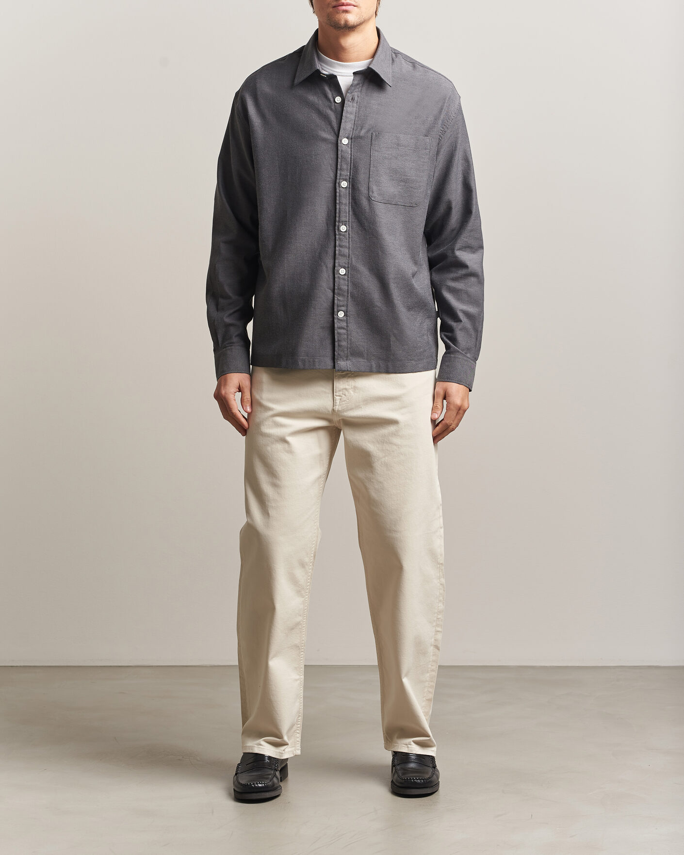 Men | Shirts | NN07 | Deon Brushed Light Flannel Shirt Dark Grey