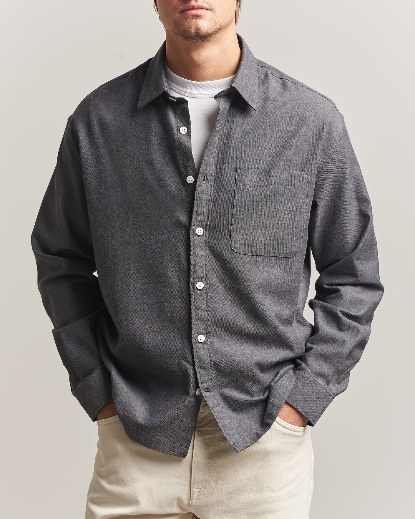 Men | Shirts | NN07 | Deon Brushed Light Flannel Shirt Dark Grey
