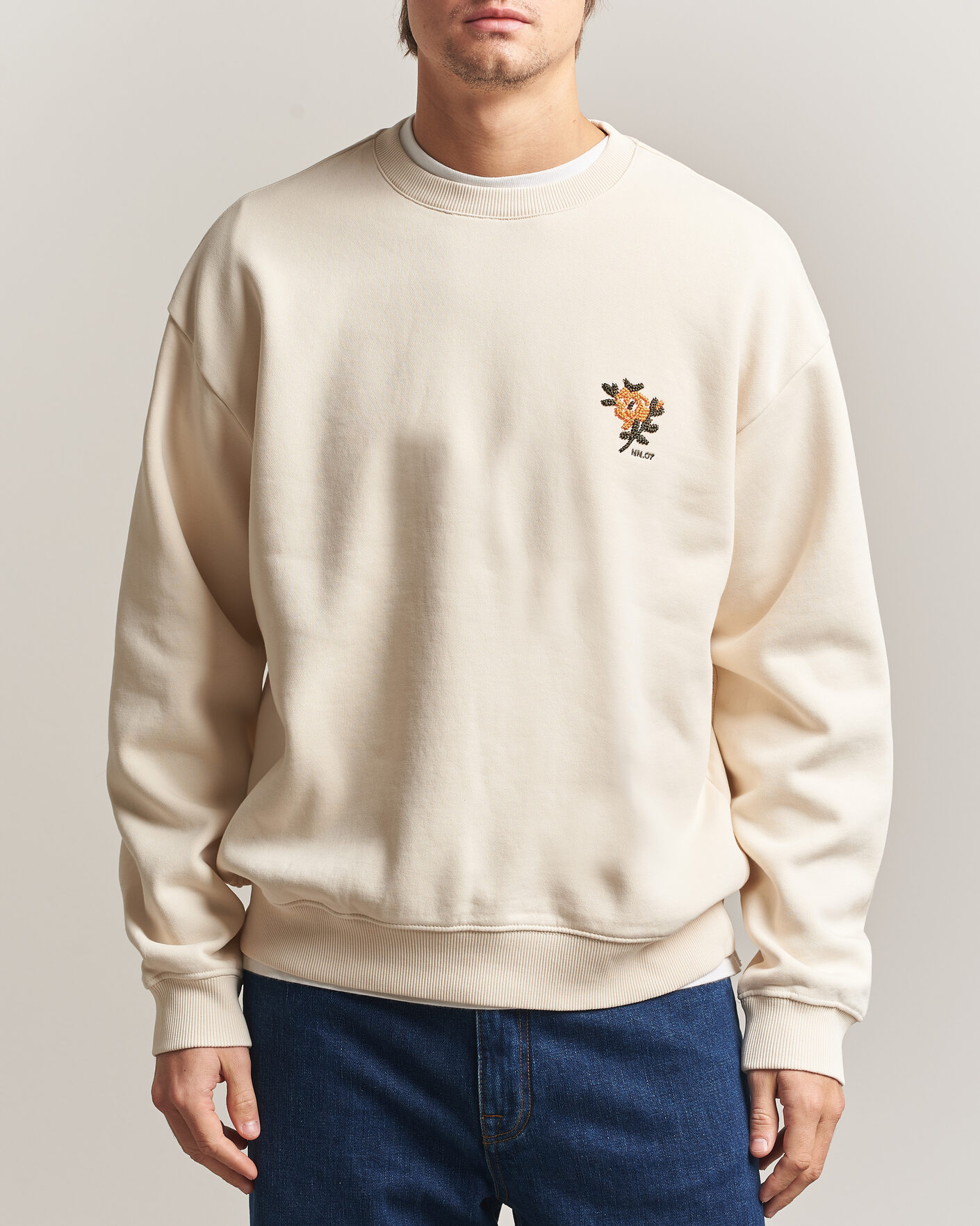 Men | Sweaters & Knitwear | NN07 | David Embroidered Sweatshirt Ivory