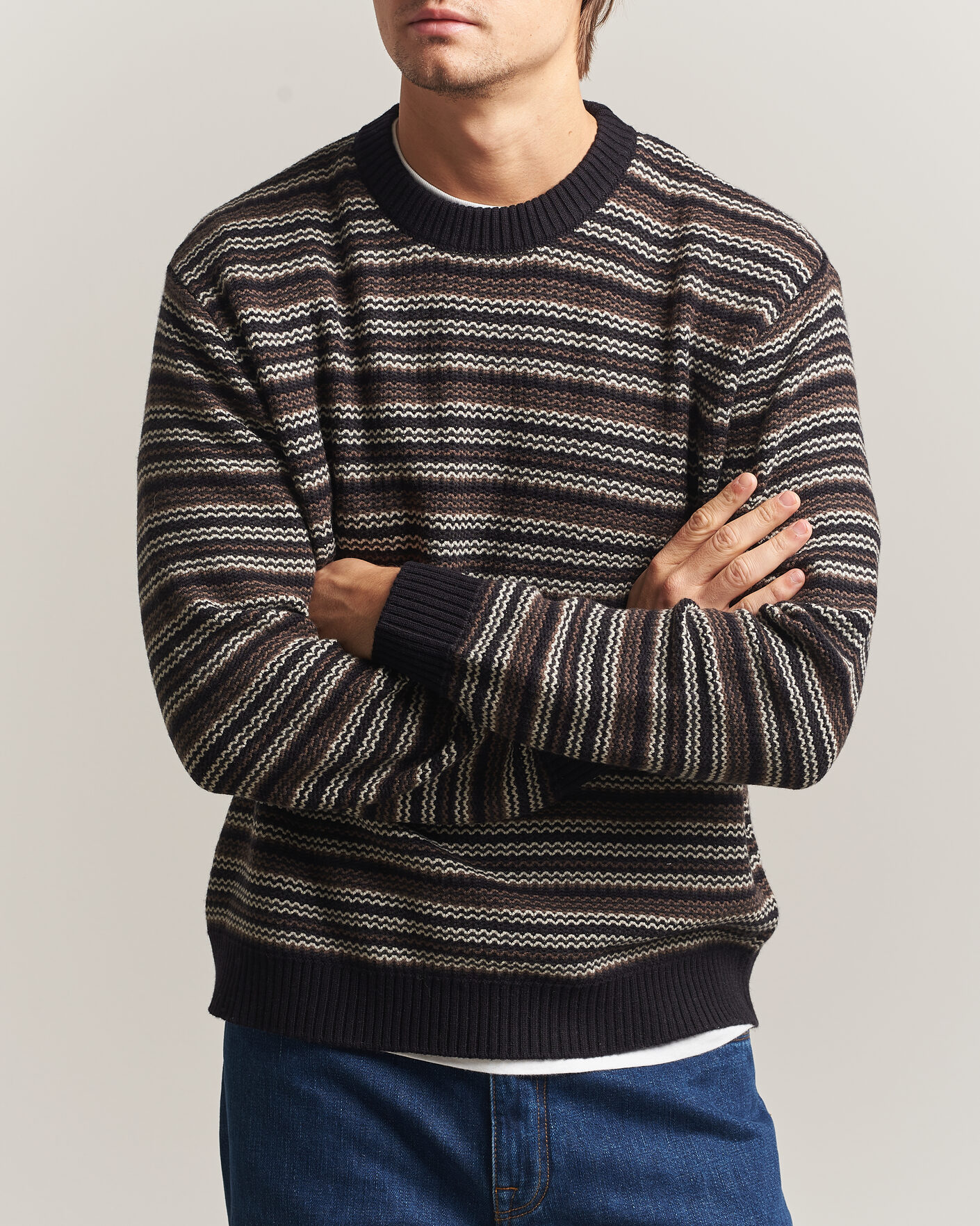 Men | Sweaters & Knitwear | NN07 | Russel Wool/Cotton Striped Sweater Black Multi