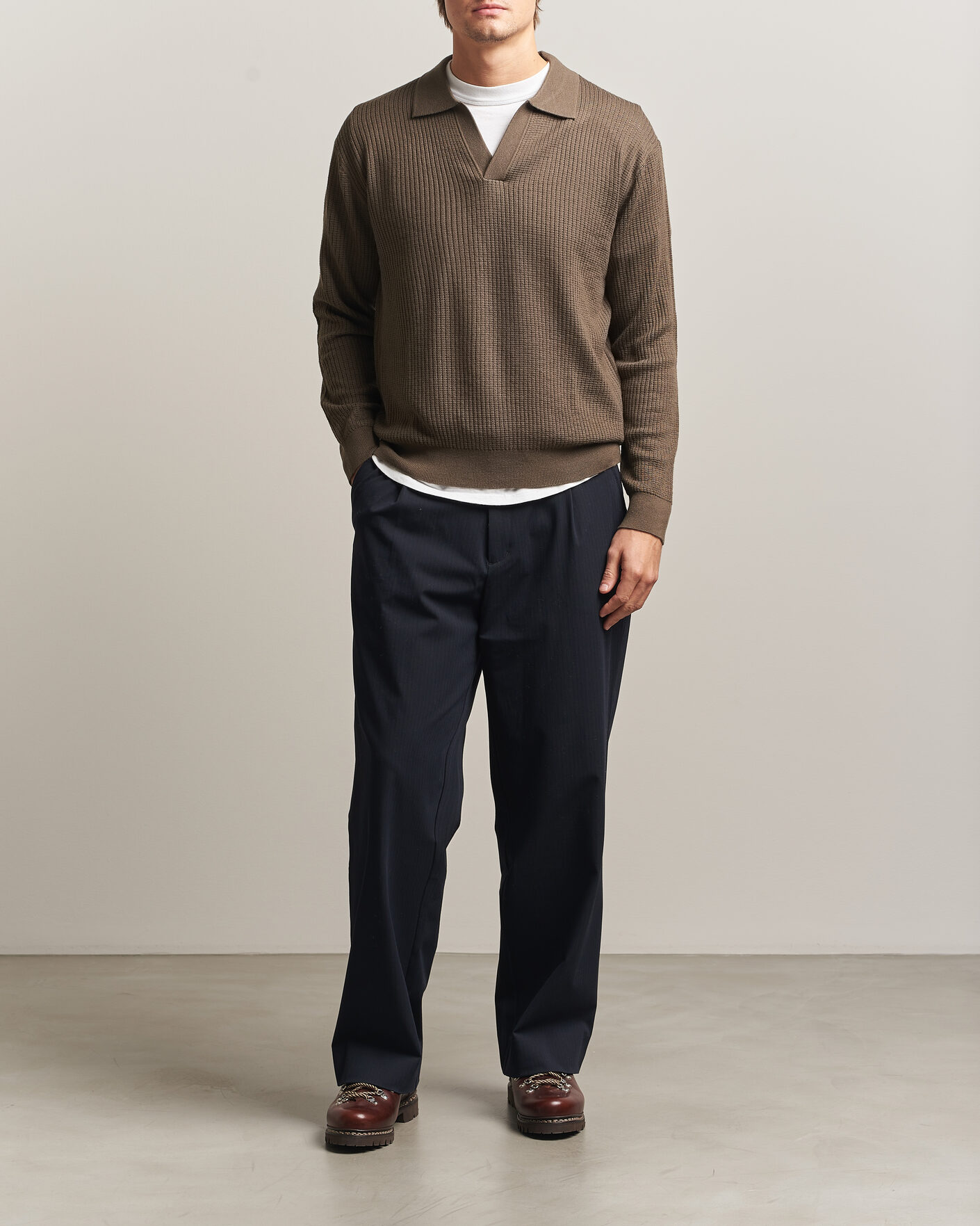 Men | Sweaters & Knitwear | NN07 | Nate Wool Knitted Polo Mable Husk