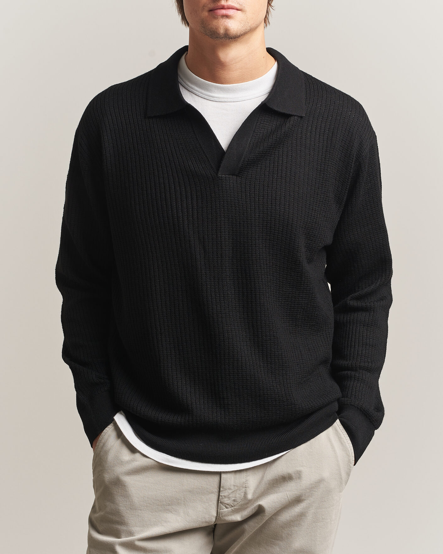 Men | Sweaters & Knitwear | NN07 | Nate Wool Knitted Polo Black