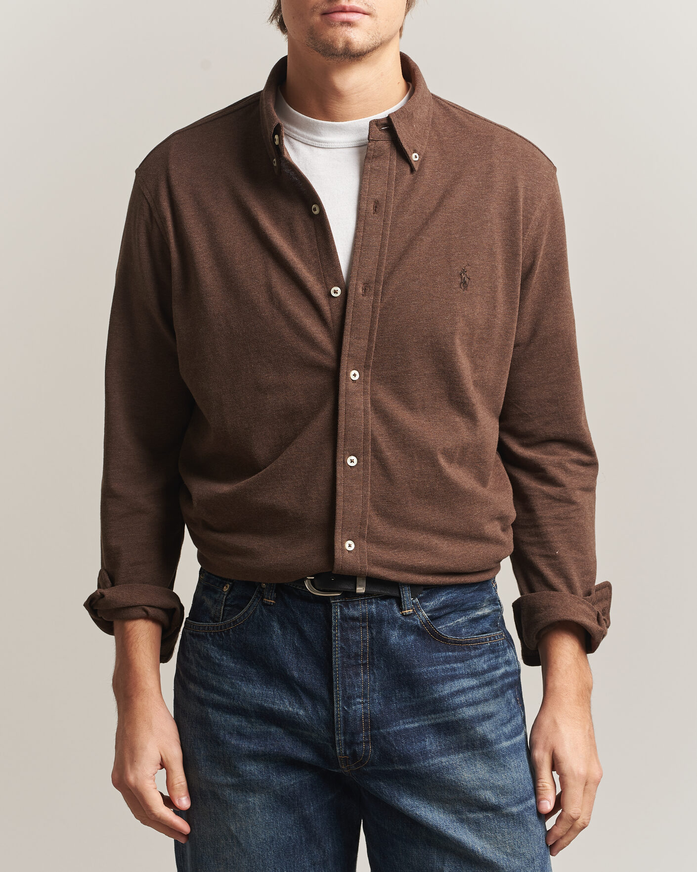 Men | Polo Shirts | Polo Ralph Lauren | Featherweight Mesh Shirt Nutmeg Brown Heather