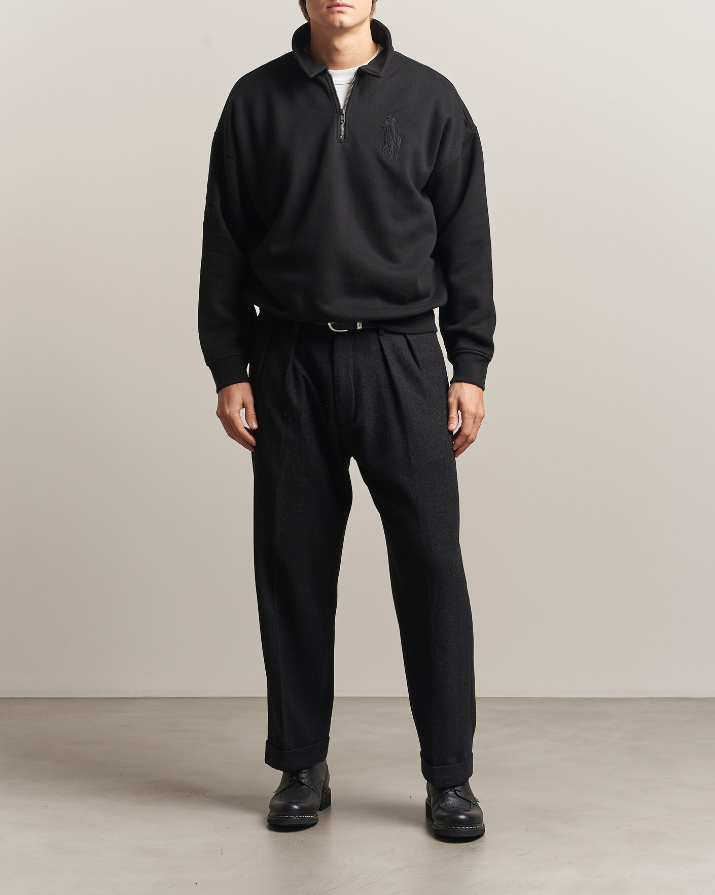 Men | Sweaters & Knitwear | Polo Ralph Lauren | Heavy Weight Half Zip Fleece Polo Black