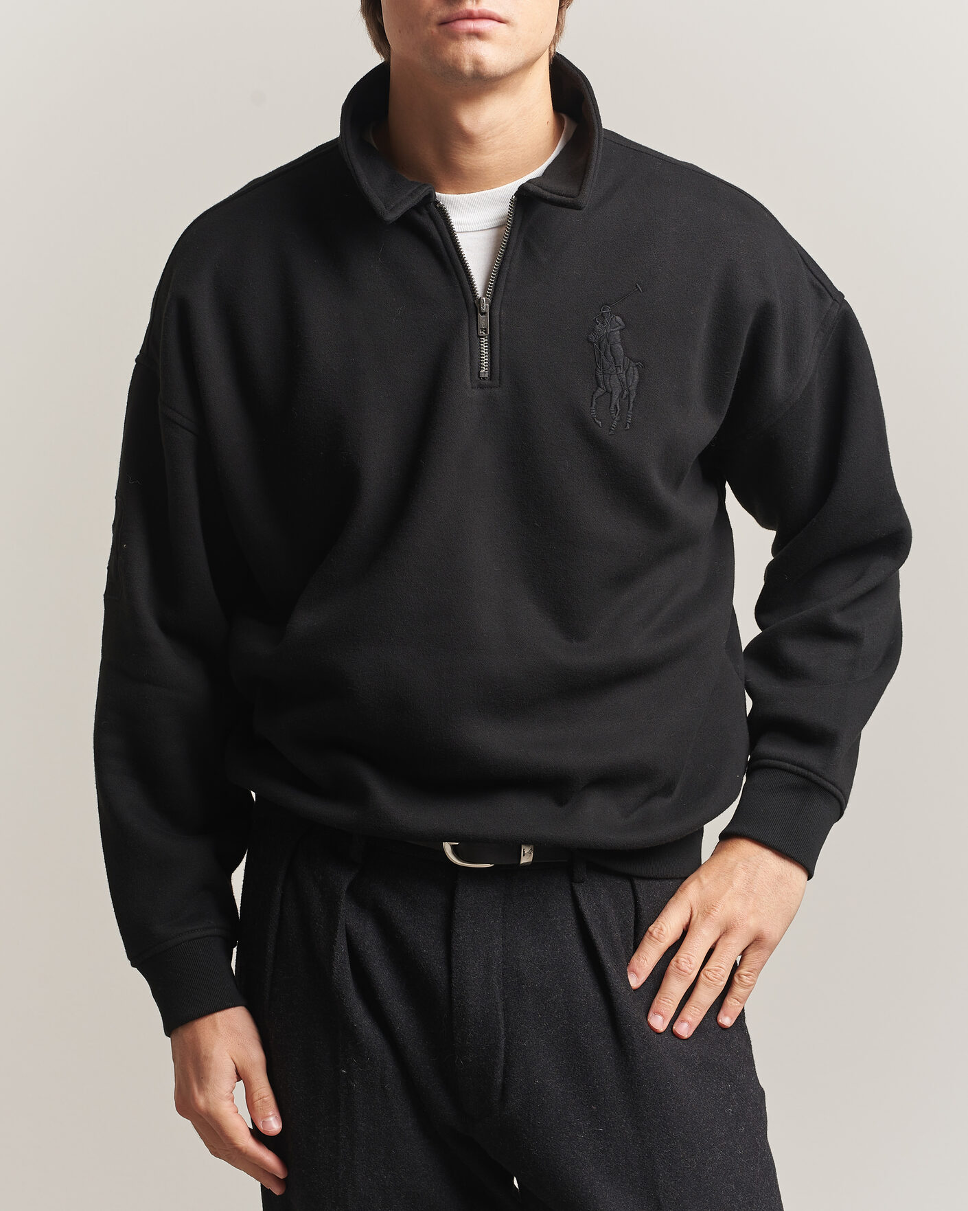 Men | Sweaters & Knitwear | Polo Ralph Lauren | Heavy Weight Half Zip Fleece Polo Black