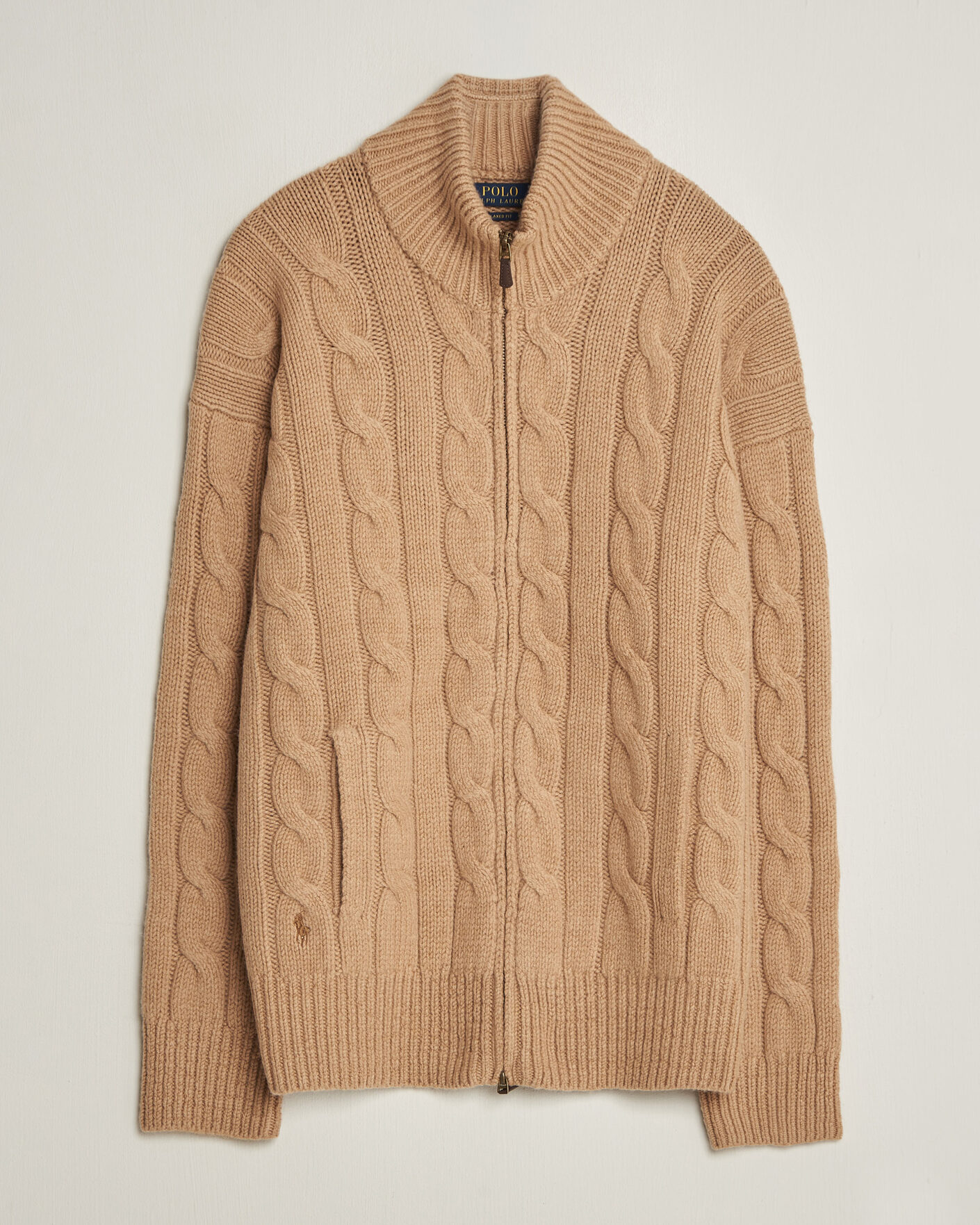 Men | Sweaters & Knitwear | Polo Ralph Lauren | Wool/Alpaca Cable Full-Zip Camel Melange