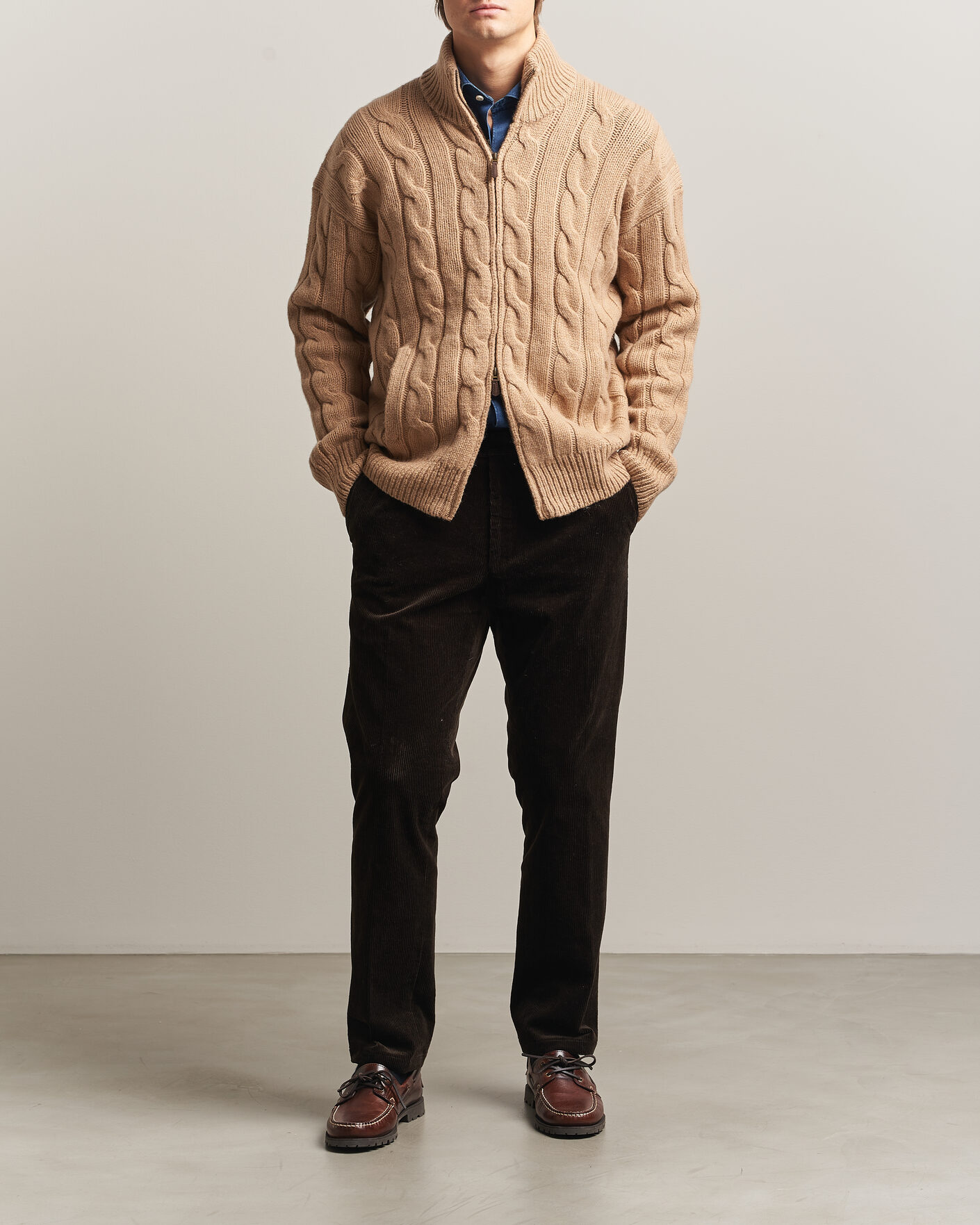 Men | Sweaters & Knitwear | Polo Ralph Lauren | Wool/Alpaca Cable Full-Zip Camel Melange