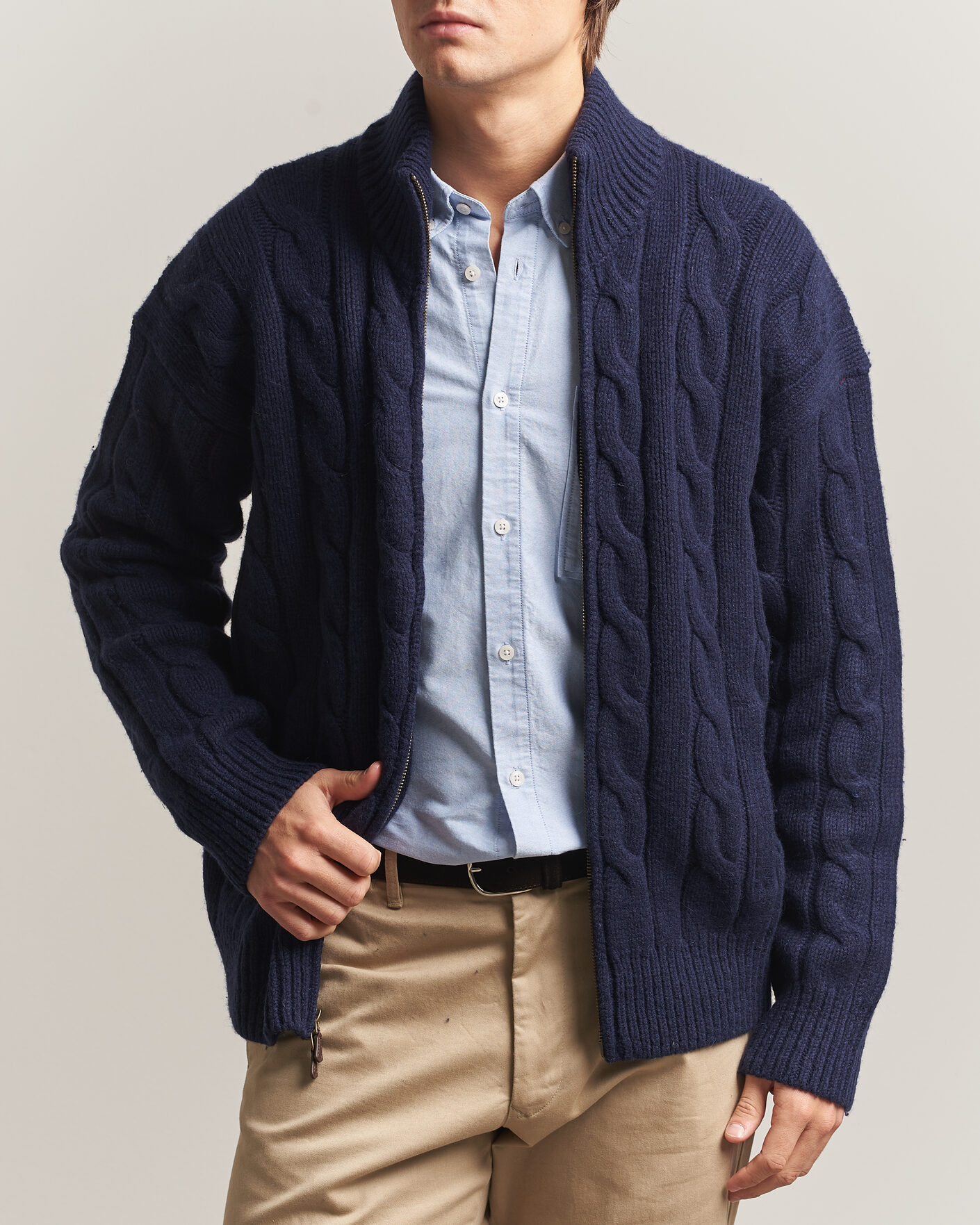 Men | Sweaters & Knitwear | Polo Ralph Lauren | Wool/Alpaca Cable Full-Zip Hunter Navy