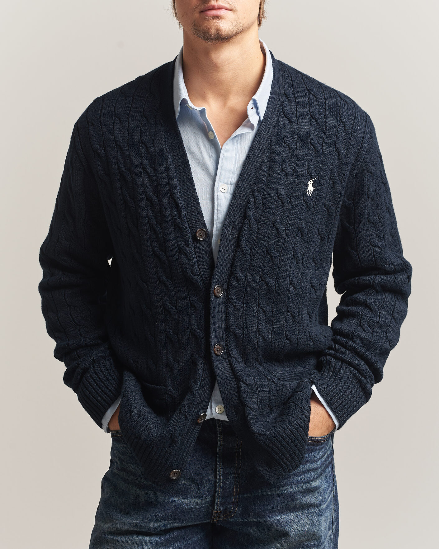 Men | Sweaters & Knitwear | Polo Ralph Lauren | Cotton Cable Cardigan Hunter Navy