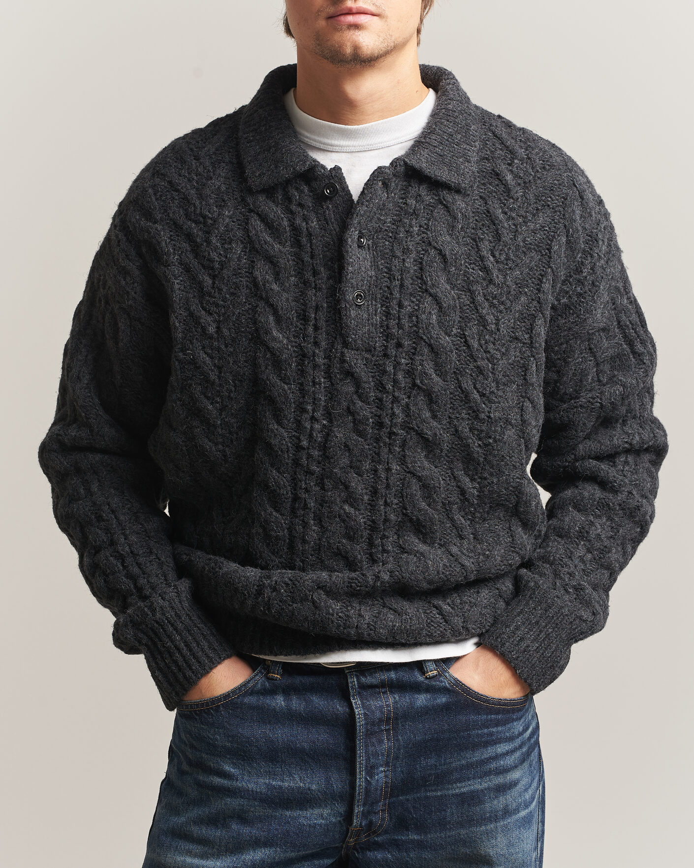 Men | Sweaters & Knitwear | Polo Ralph Lauren | Wool Blend Aran Sweater Hawks Eye Heather