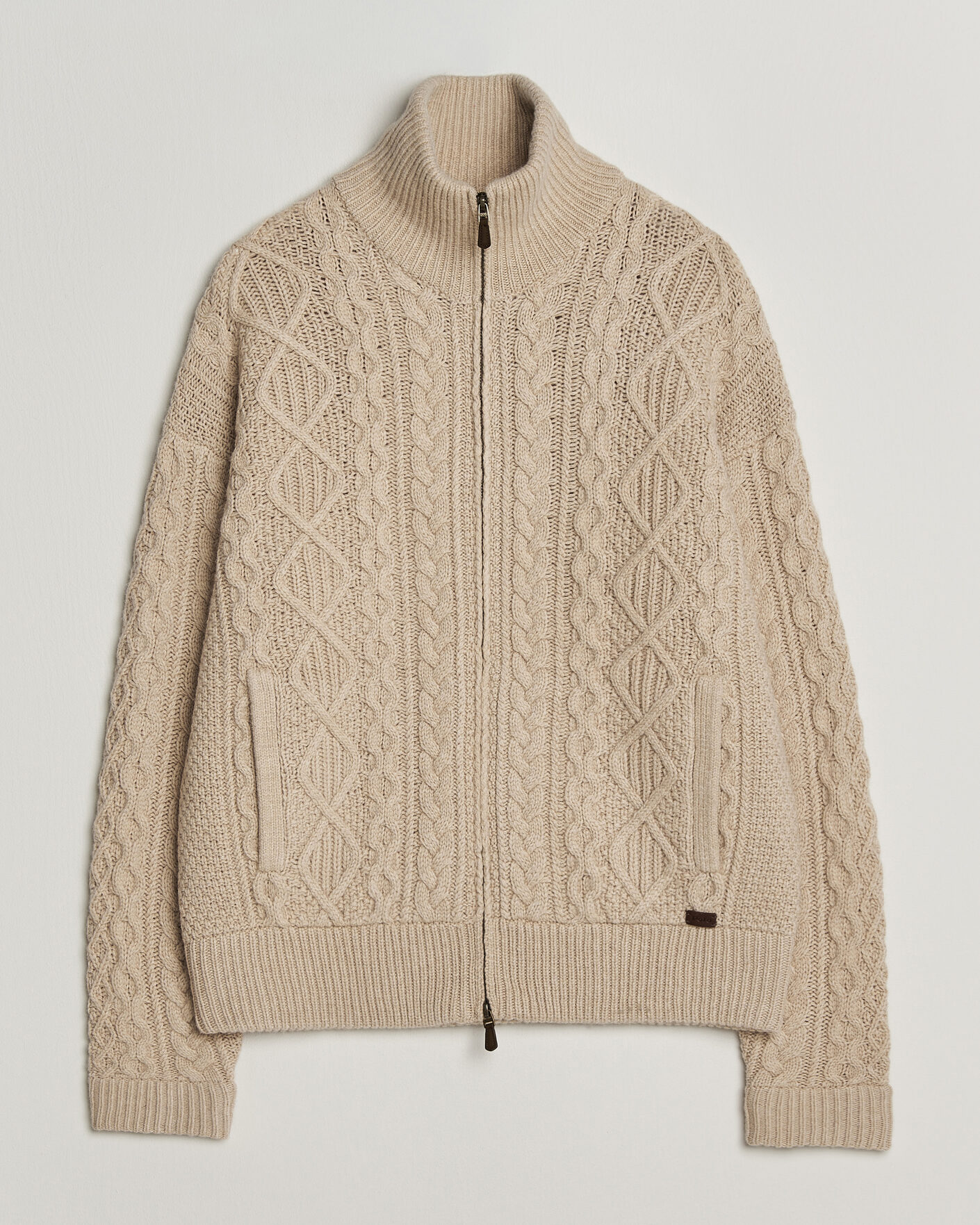 Men | Sweaters & Knitwear | Polo Ralph Lauren | Wool/Alpaca Aran Full-Zip Jicama Brown Heather