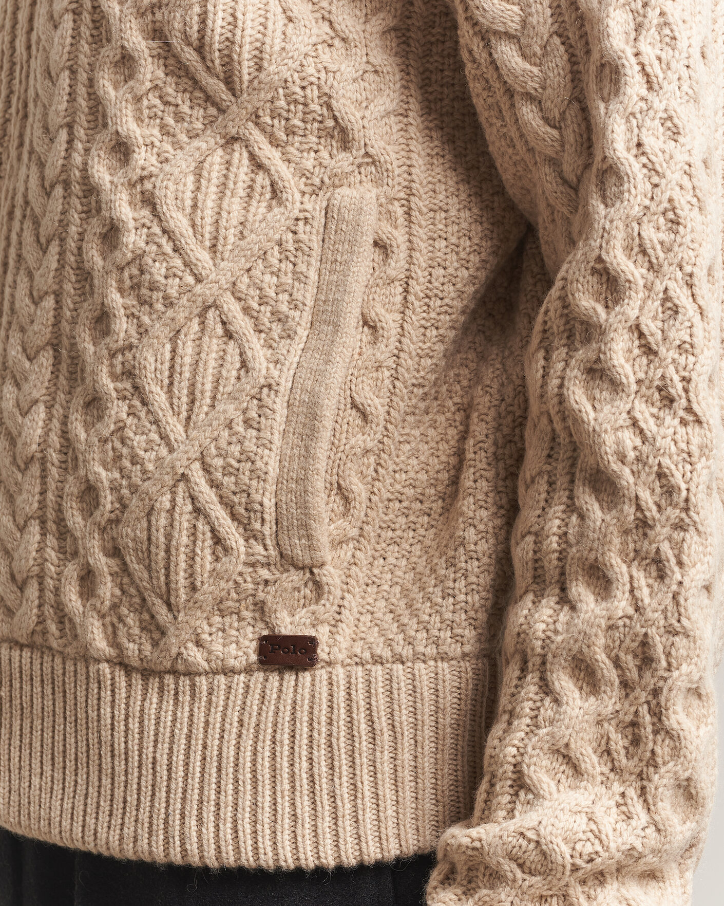 Men | Sweaters & Knitwear | Polo Ralph Lauren | Wool/Alpaca Aran Full-Zip Jicama Brown Heather