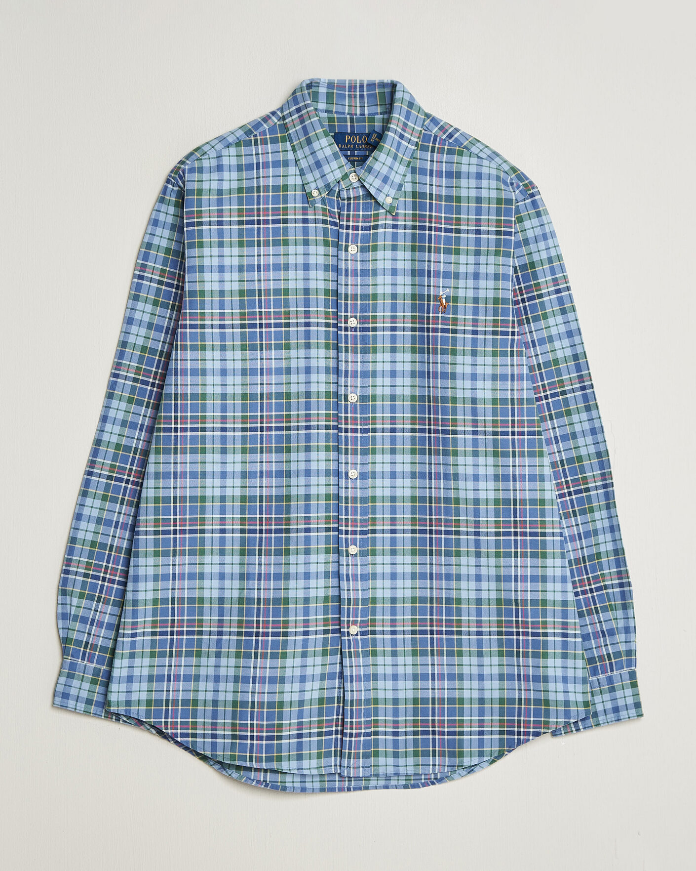 Men | Shirts | Polo Ralph Lauren | Custom Slim Fit Check Oxford Shirt Blue Dusty/Green