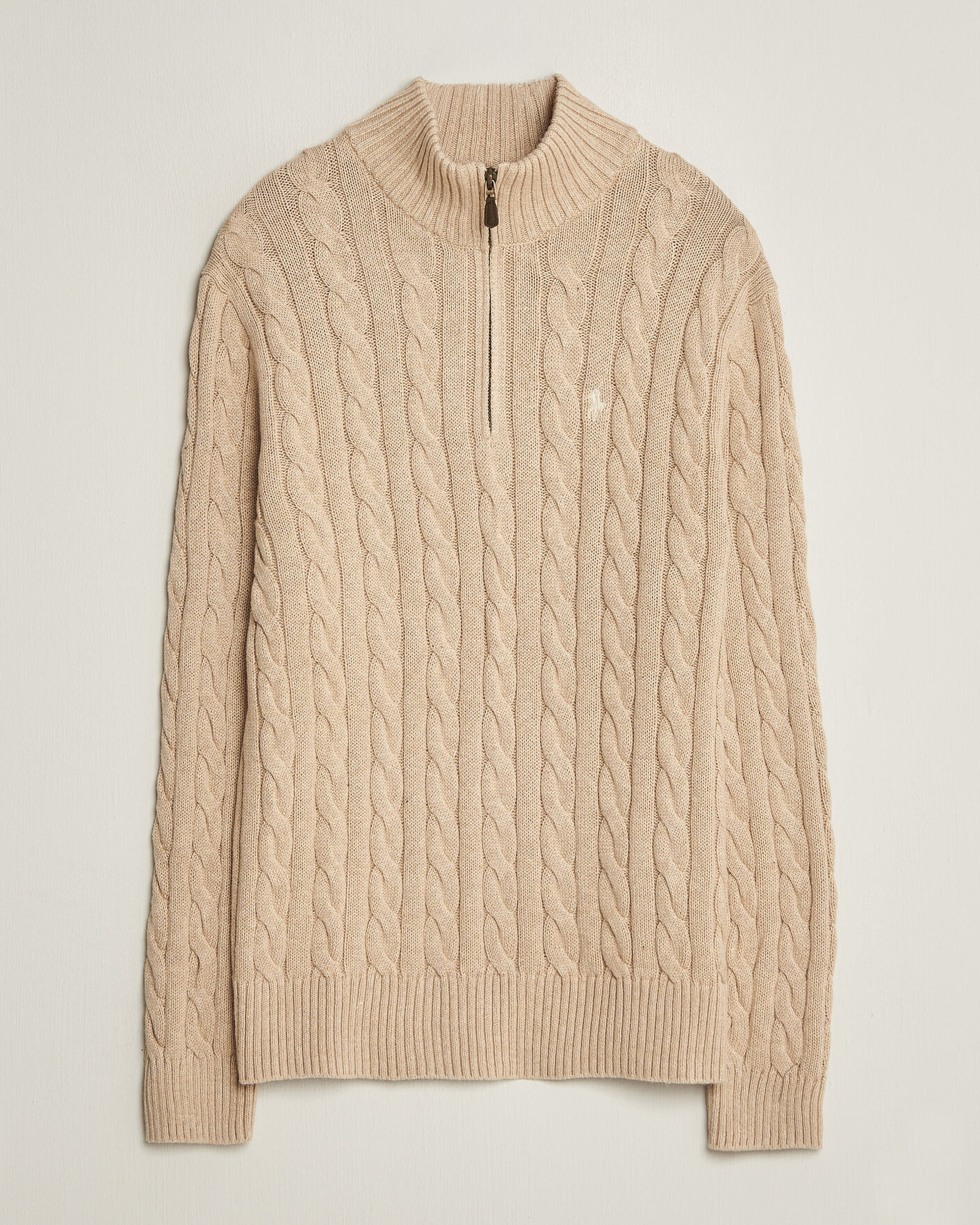 Men | Sweaters & Knitwear | Polo Ralph Lauren | Cotton Cable Half Zip Brown Heather