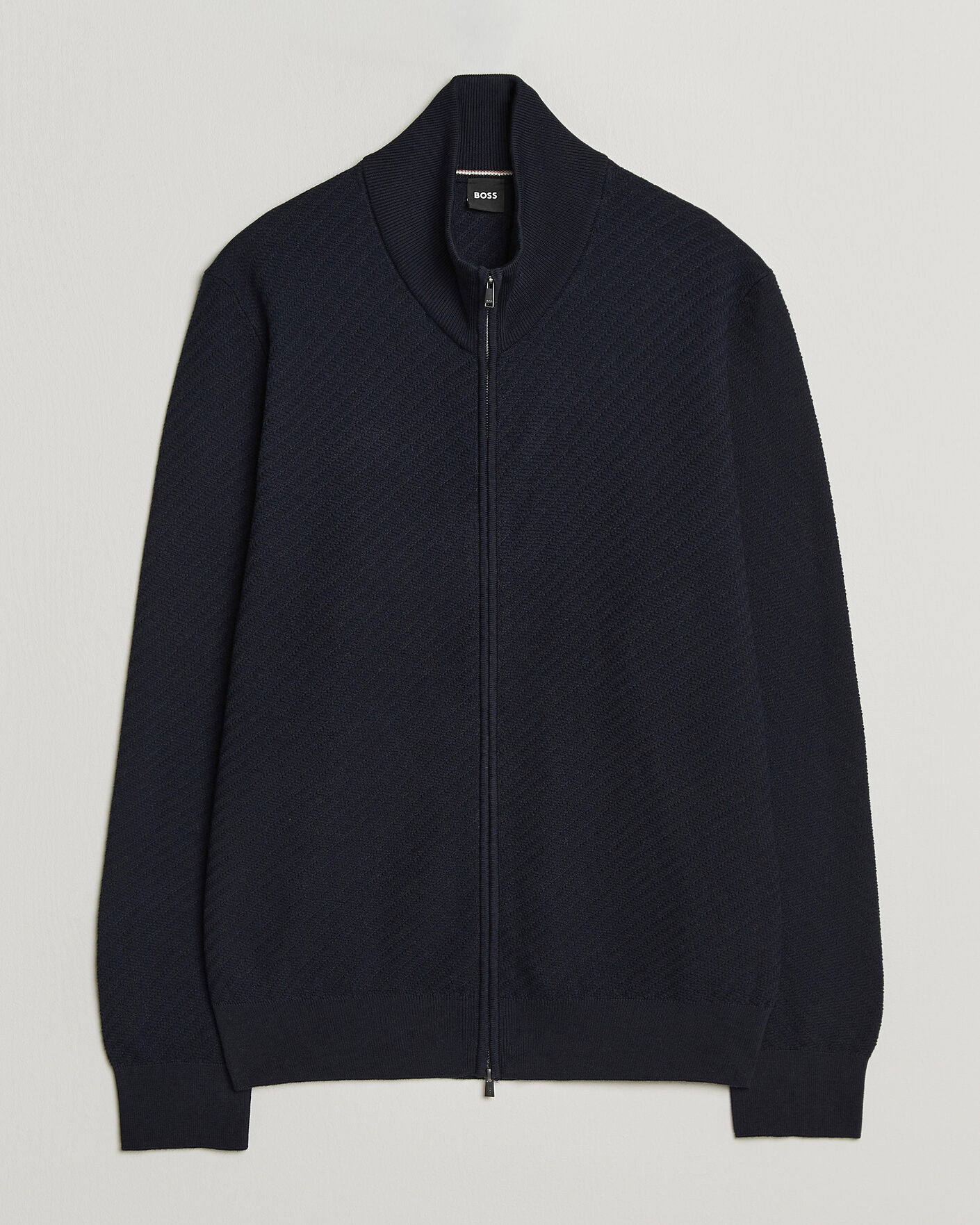 Men | Sweaters & Knitwear | BOSS BLACK | Loretti Cotton Knitted Full Zip Dark Blue