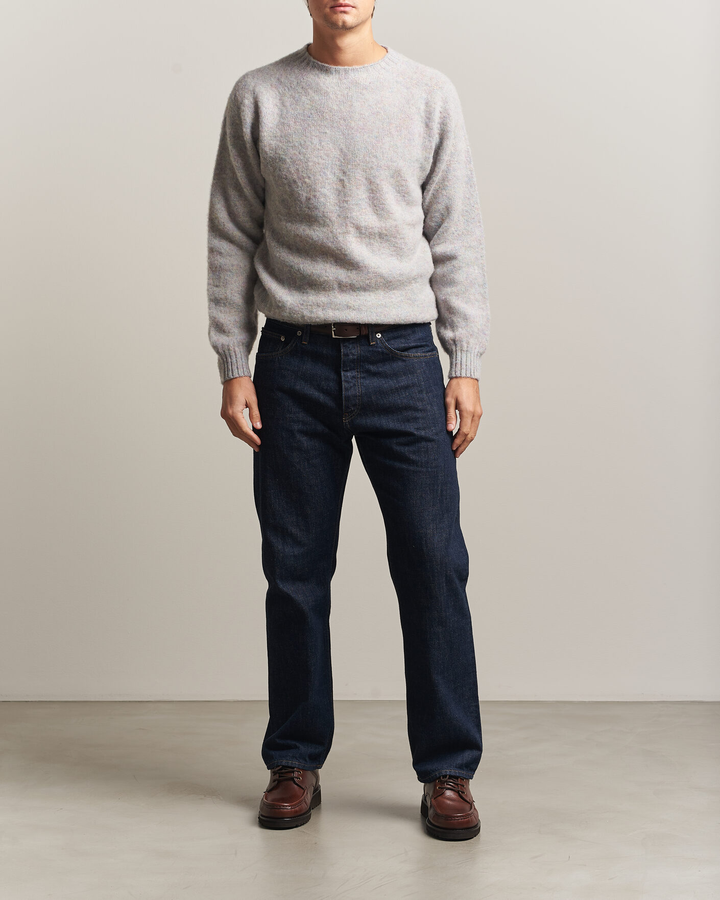 Men | Sweaters & Knitwear | Harley Of Scotland | Brushed Supersoft Lambswool Crewneck Aurora
