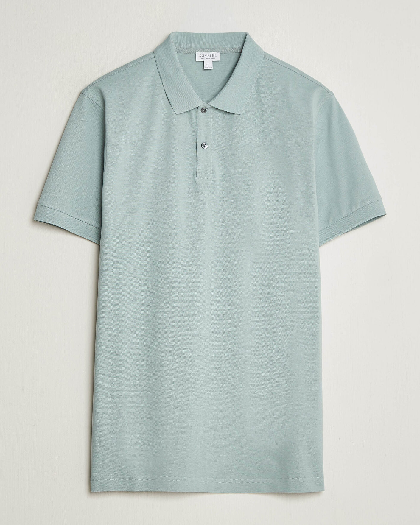 Men | Polo Shirts | Sunspel | Short Sleeve Pique Polo Light Green