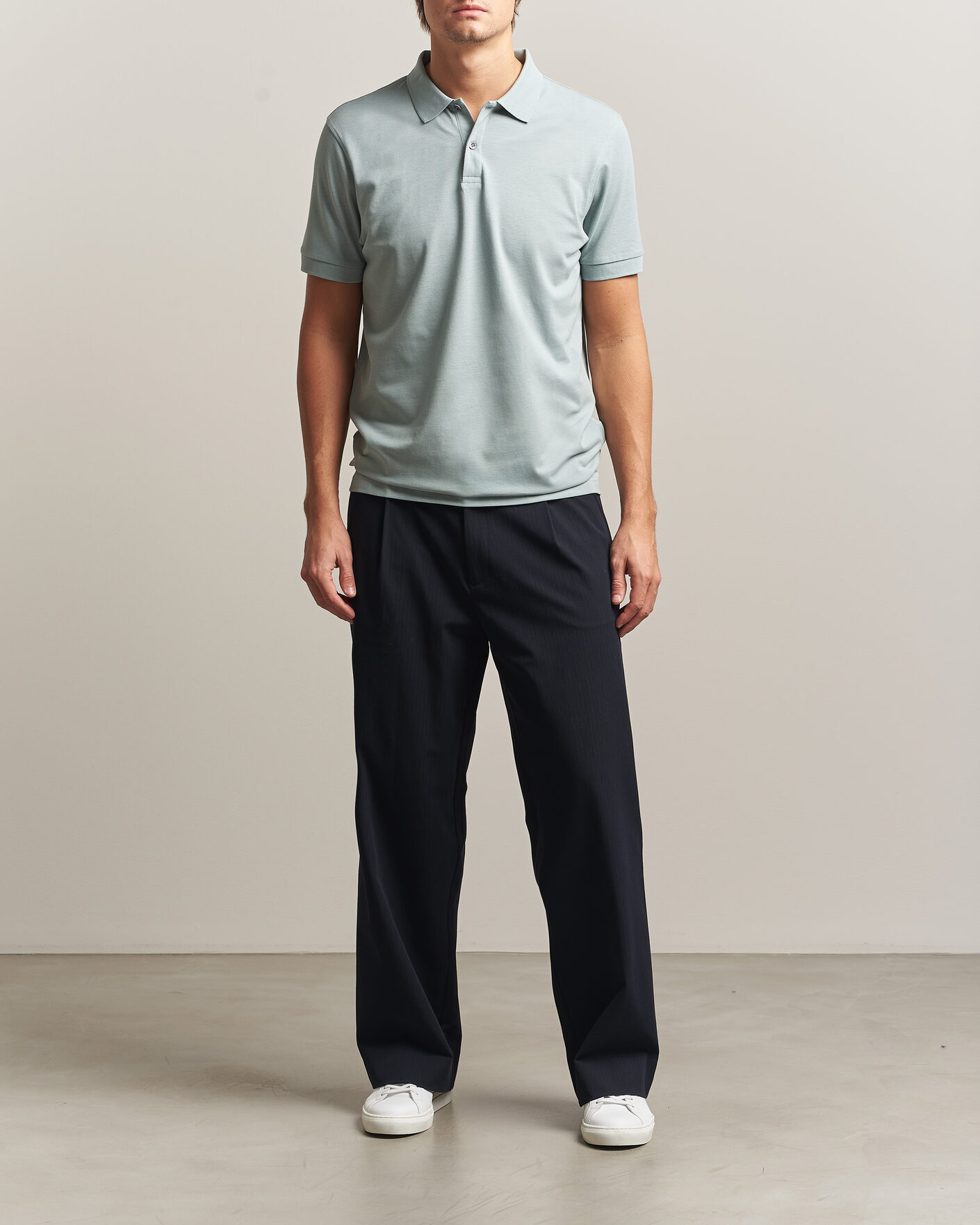 Men | Polo Shirts | Sunspel | Short Sleeve Pique Polo Light Green